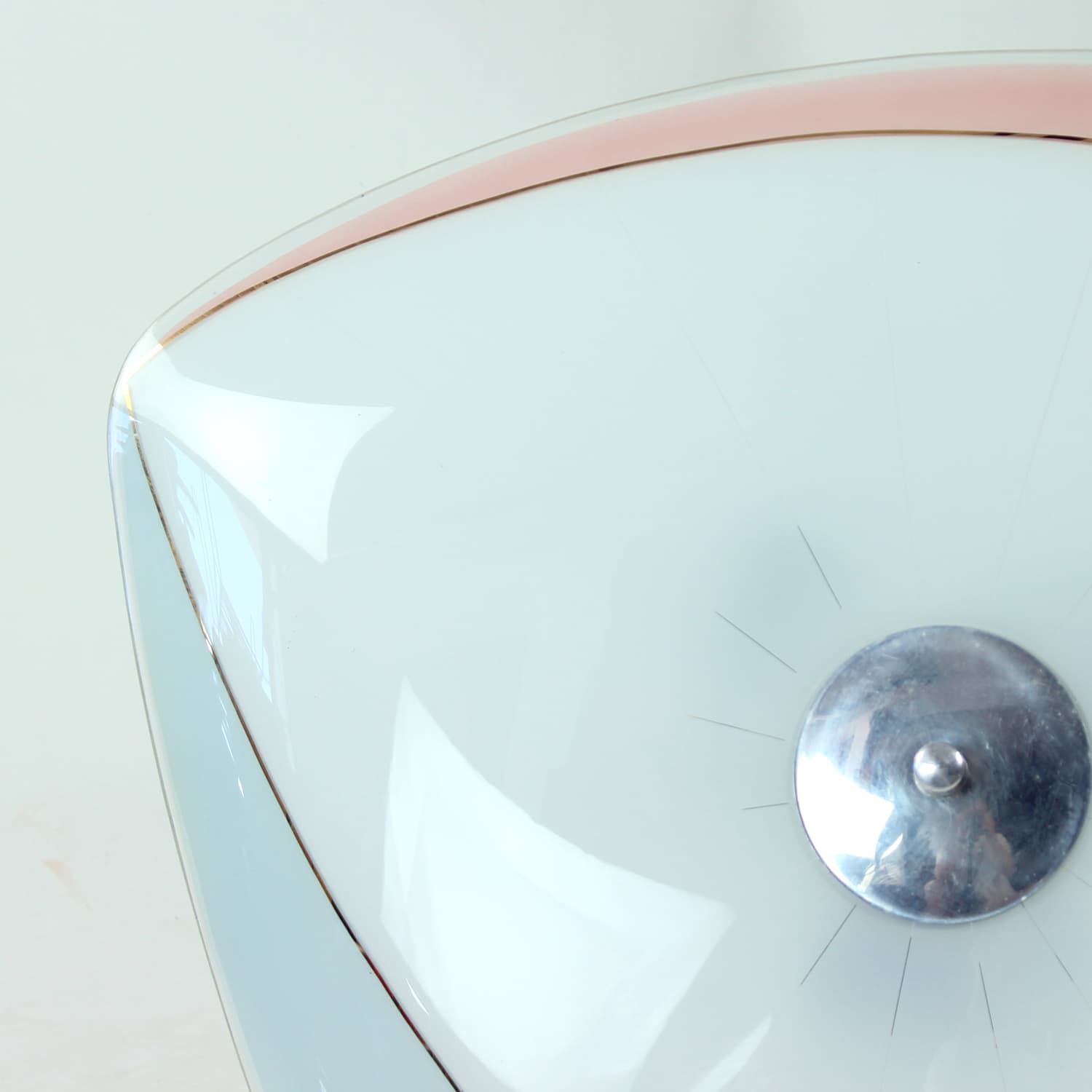 Flush Mount, white pink blue gold glass, aluminum, Napako, Czechoslovakia, 1960s. - 333565