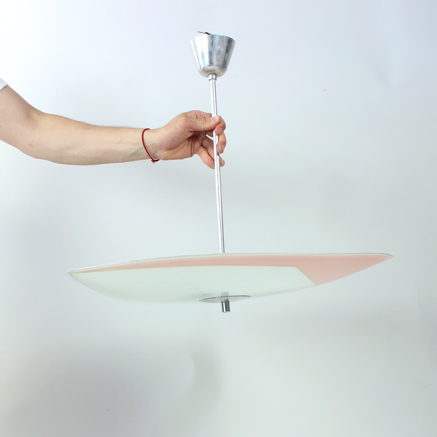 Flush Mount, white pink blue gold glass, aluminum, Napako, Czechoslovakia, 1960s. - 333556