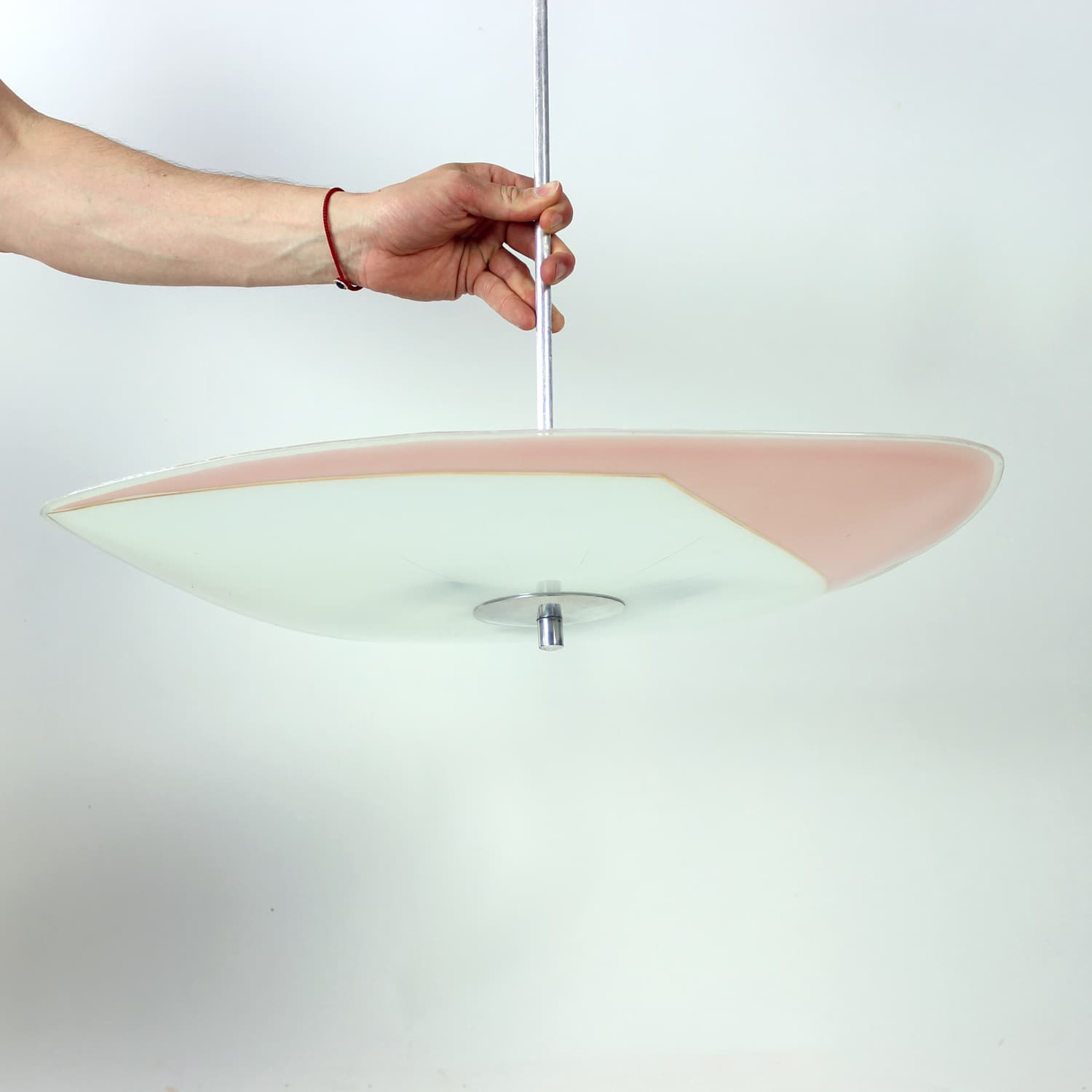 Flush Mount, white pink blue gold glass, aluminum, Napako, Czechoslovakia, 1960s. - 333564