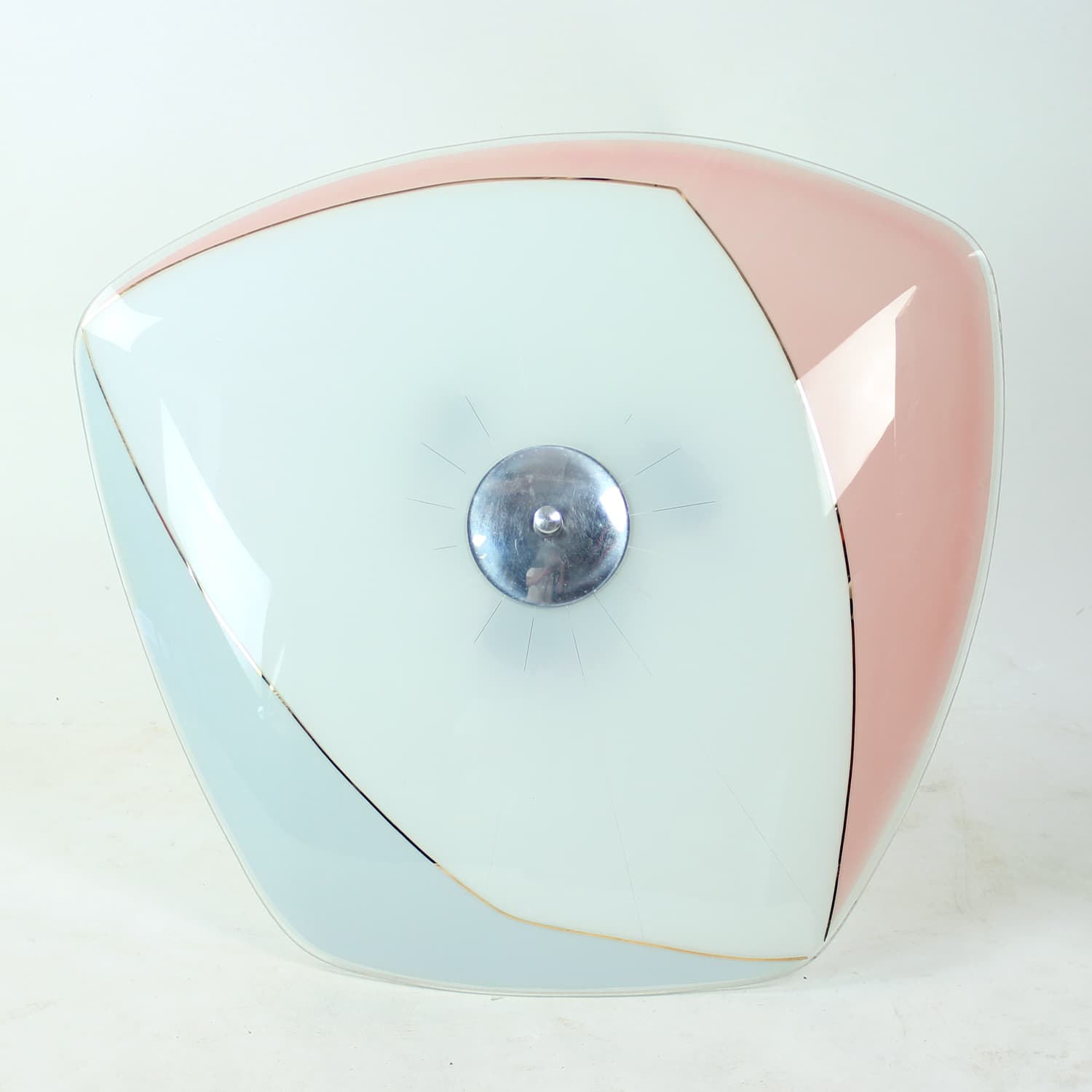Flush Mount, white pink blue gold glass, aluminum, Napako, Czechoslovakia, 1960s. - 333559