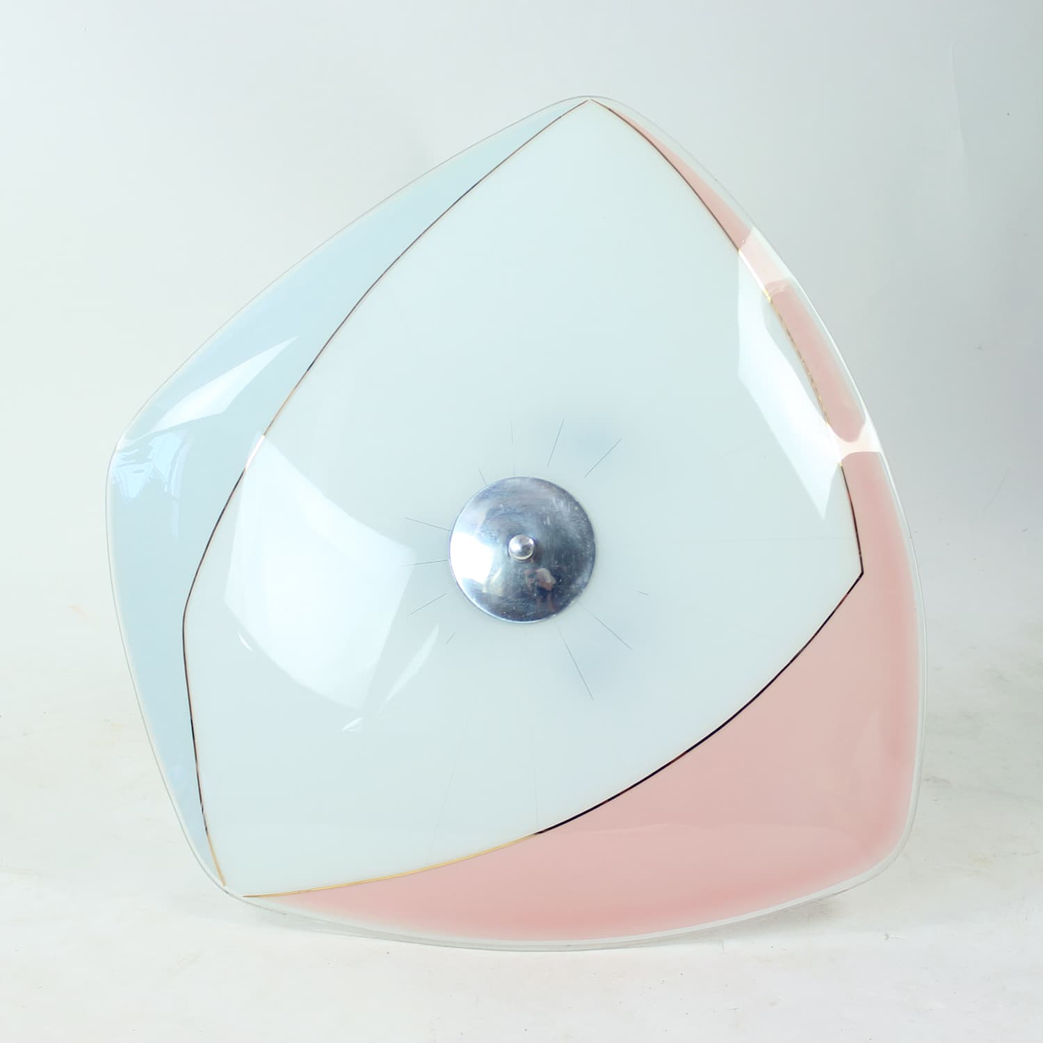 Flush Mount, white pink blue gold glass, aluminum, Napako, Czechoslovakia, 1960s. - 333558