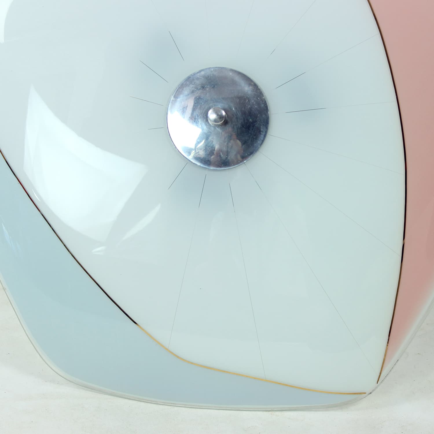 Flush Mount, white pink blue gold glass, aluminum, Napako, Czechoslovakia, 1960s. - 333557