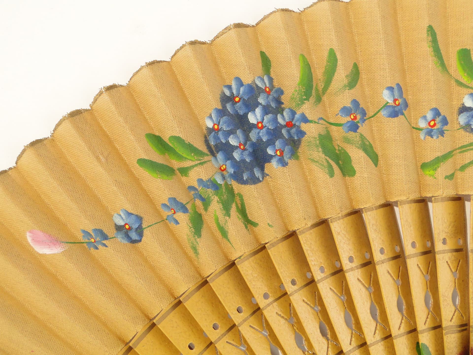Decorative fan, yellow, wood, fabric, Western Europe, 1950s - 333624