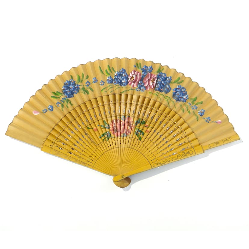 Decorative fan, yellow, wood, fabric, Western Europe, 1950s