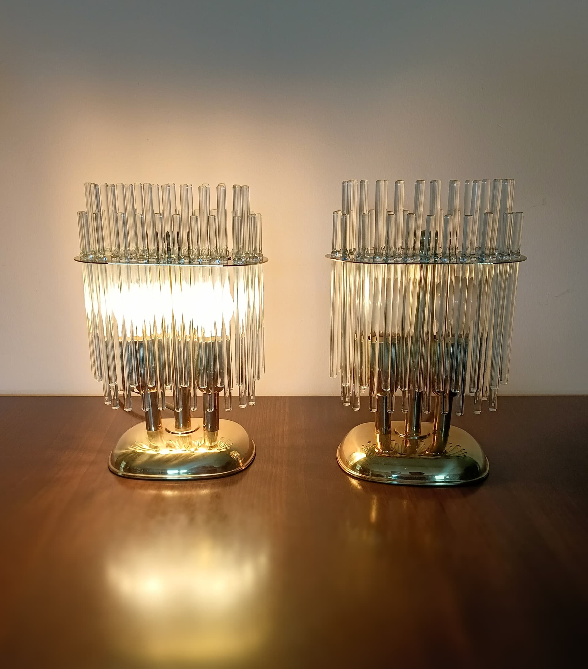 Para lamp stołowych 54112, złoty, mosiądz, szkło, Honsel, Niemcy, lata 60. - 333641