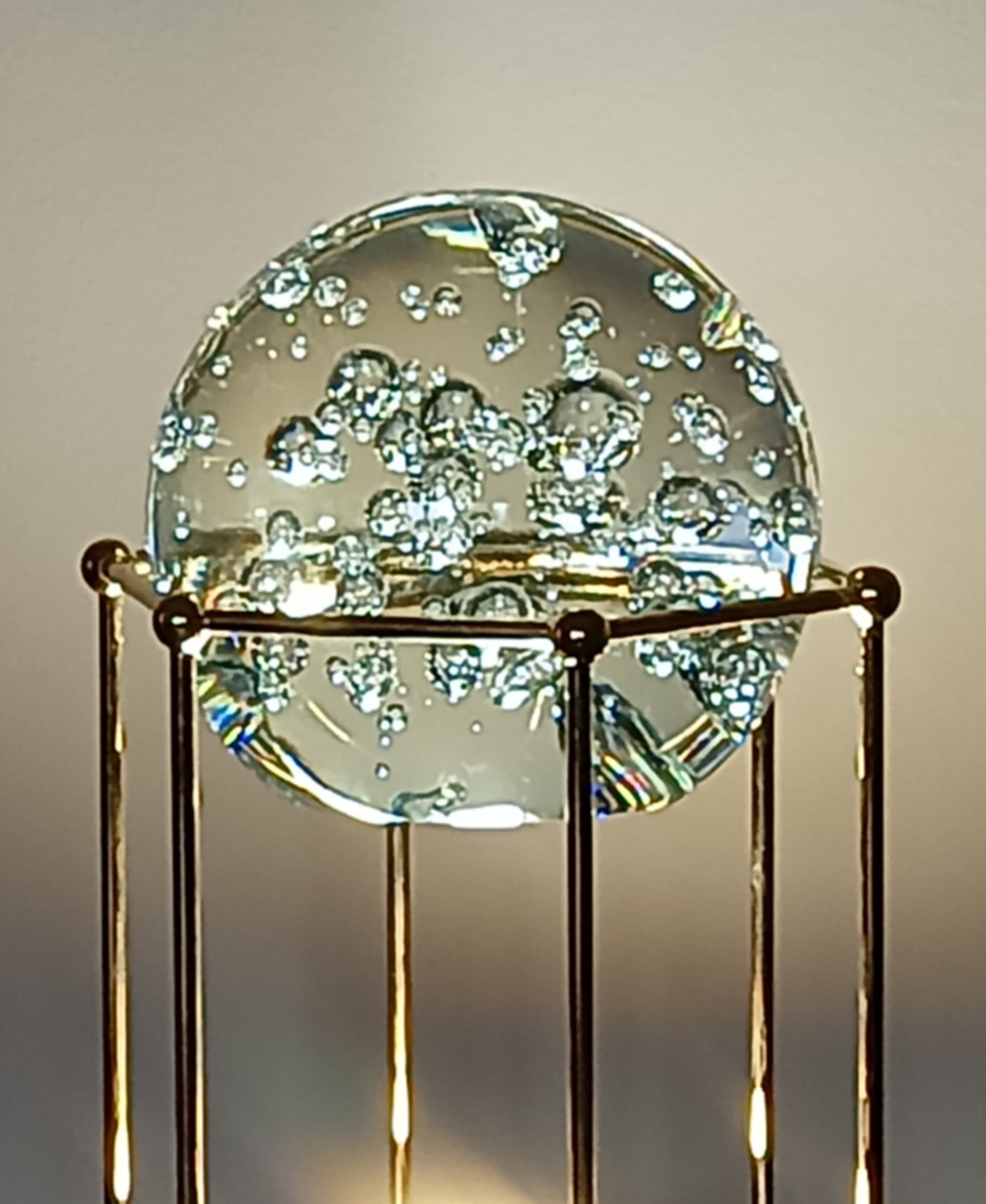 Lampa stołowa, złocony metal, szkło przezroczyste, Niemcy, lata 80. - 333647