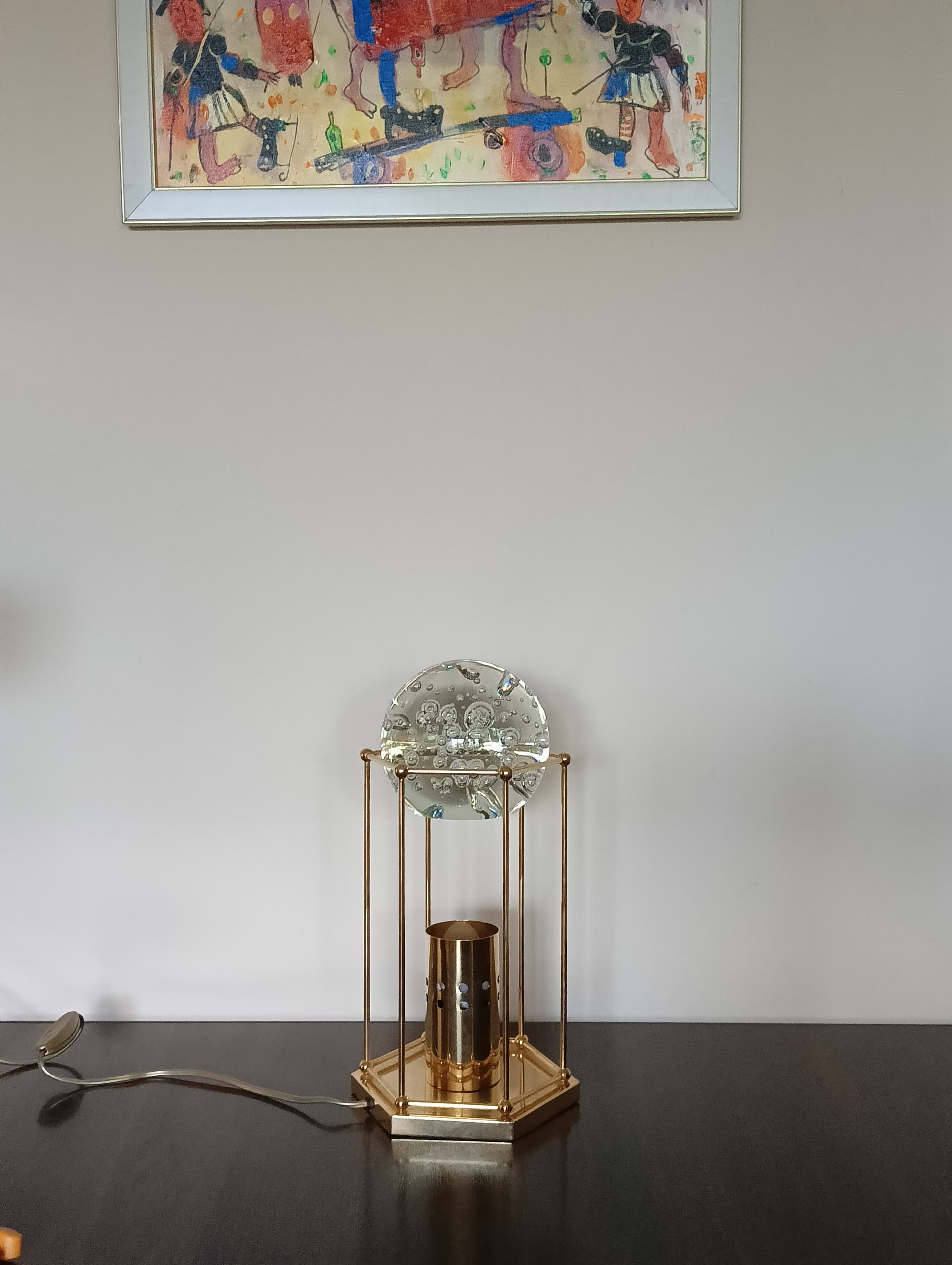 Lampa stołowa, złocony metal, szkło przezroczyste, Niemcy, lata 80. - 333646