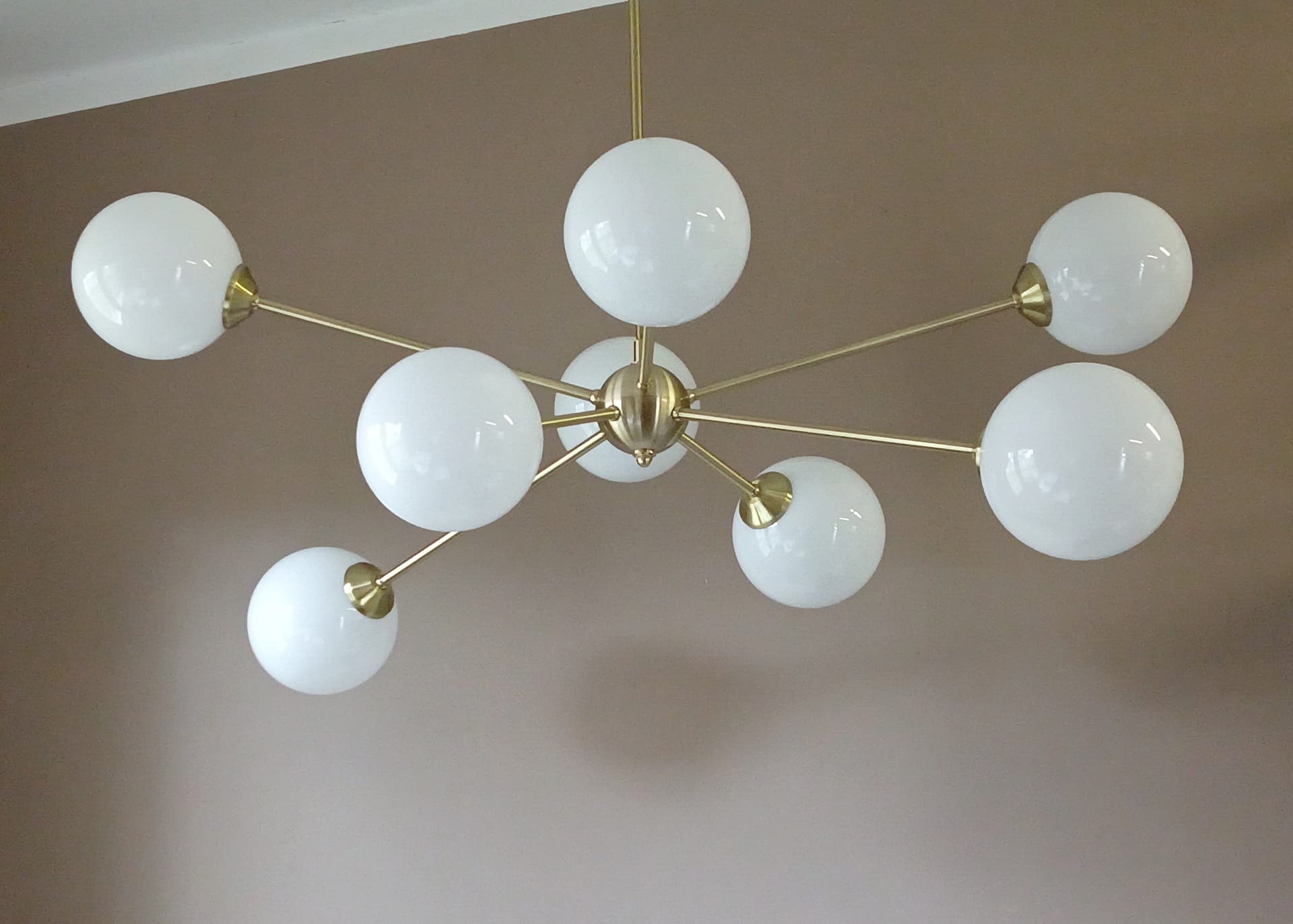 Chandelier Sputnik, gold, brass, glass, Germany, 1970s. - 333653