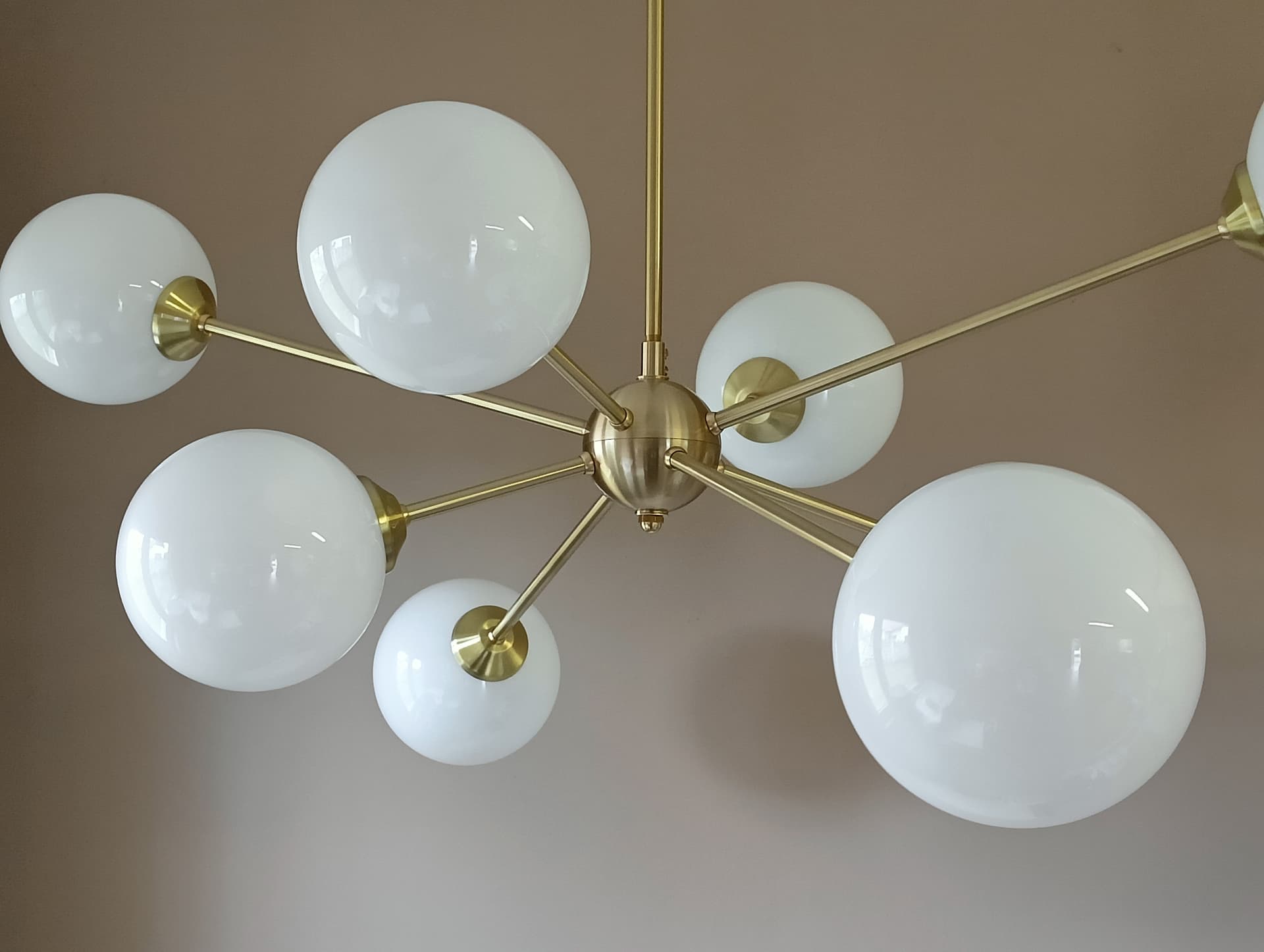 Chandelier Sputnik, gold, brass, glass, Germany, 1970s. - 333652
