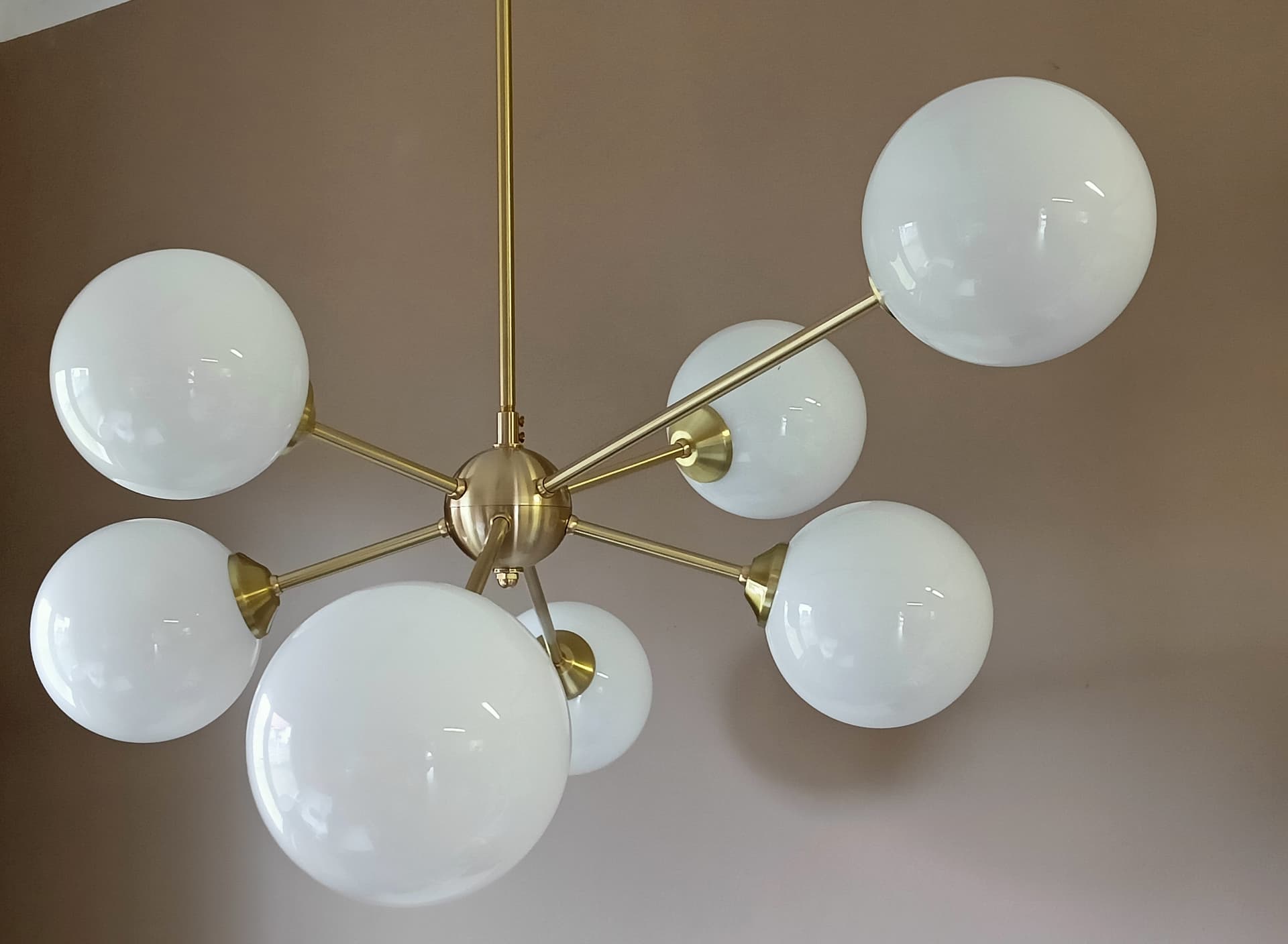 Chandelier Sputnik, gold, brass, glass, Germany, 1970s. - 333650