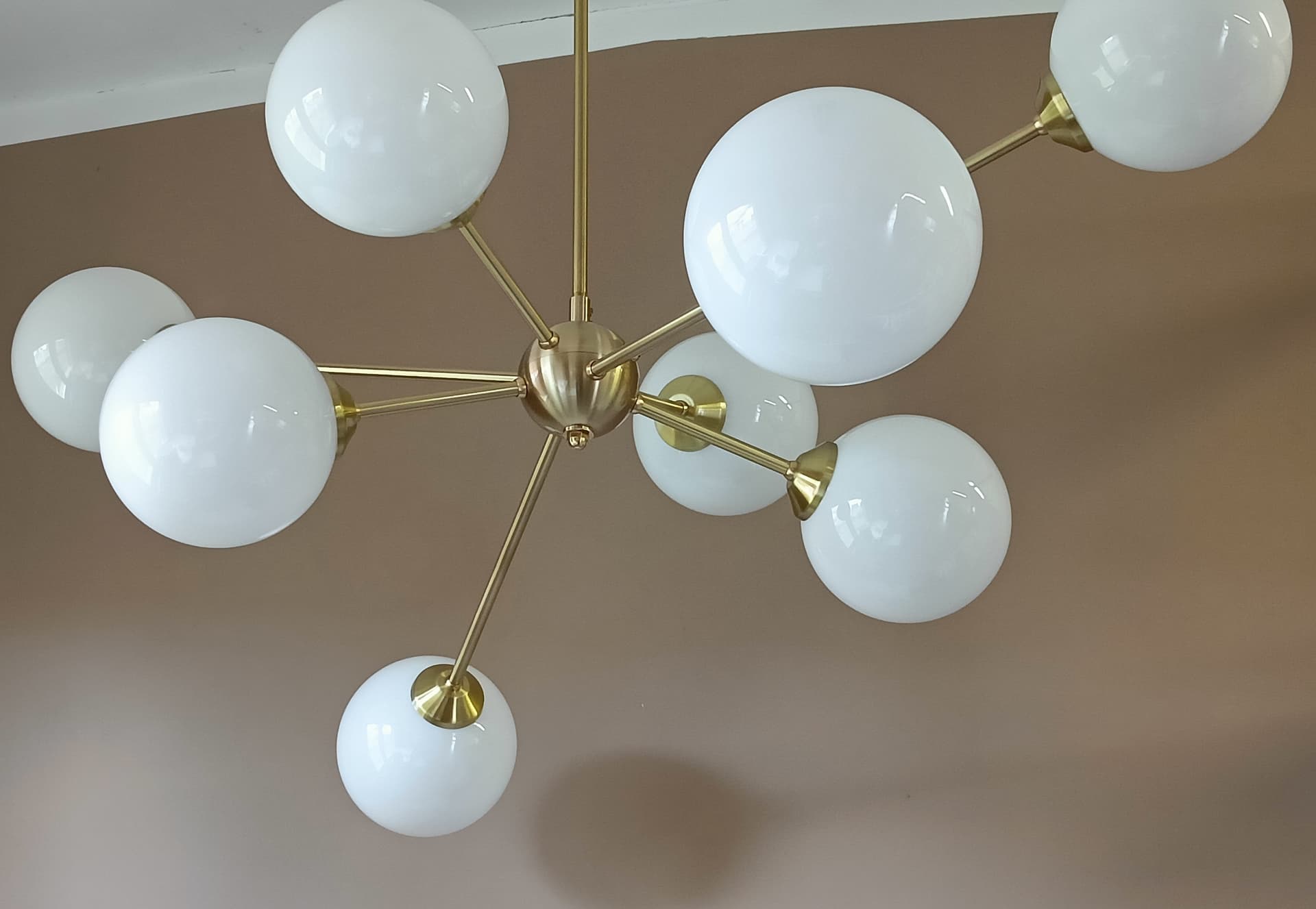 Chandelier Sputnik, gold, brass, glass, Germany, 1970s. - 333651
