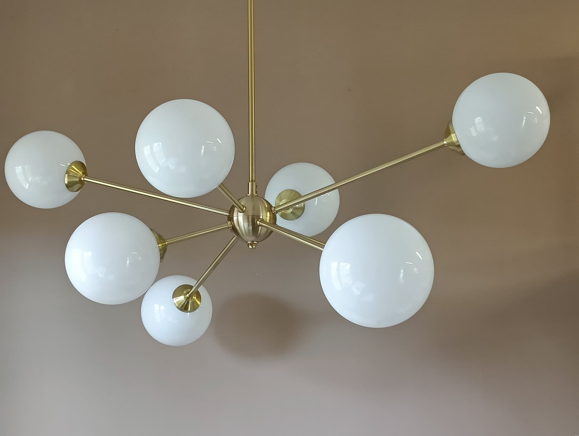 Chandelier Sputnik, gold, brass, glass, Germany, 1970s. - 333649