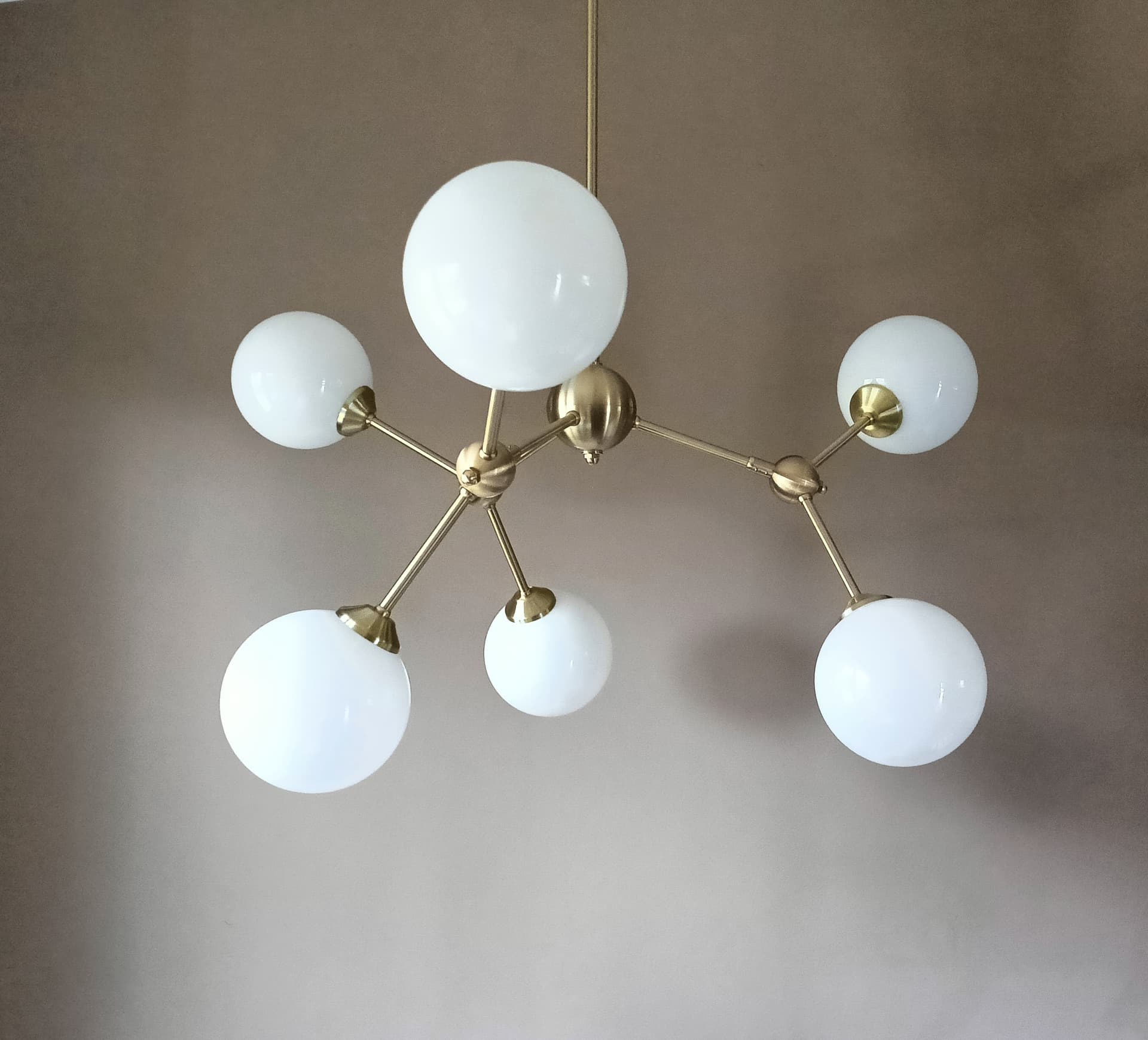 Molecular chandelier, gold brass, white opal glass, Germany, 1970s - 333669