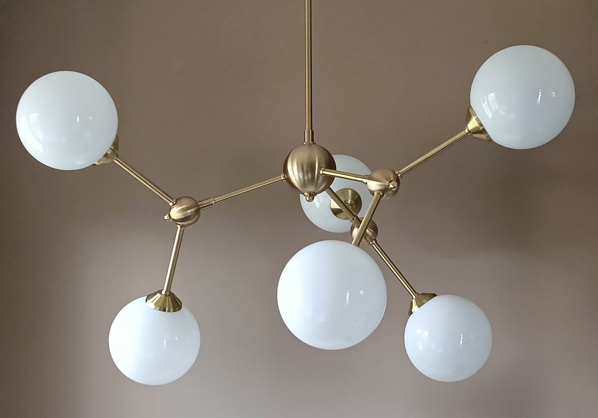 Molecular chandelier, gold brass, white opal glass, Germany, 1970s - 333667