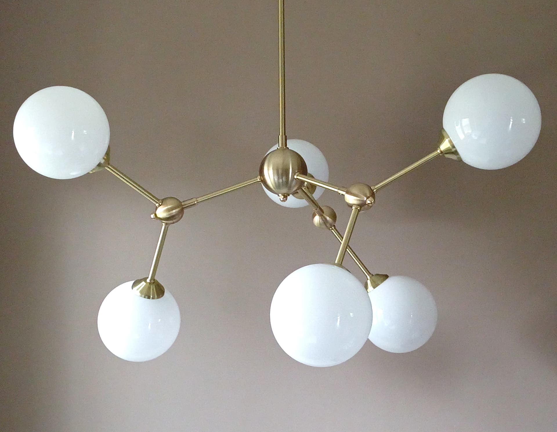 Molecular chandelier, gold brass, white opal glass, Germany, 1970s - 333666