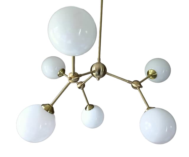 Molecular chandelier, gold brass, white opal glass, Germany, 1970s - DIMENSION