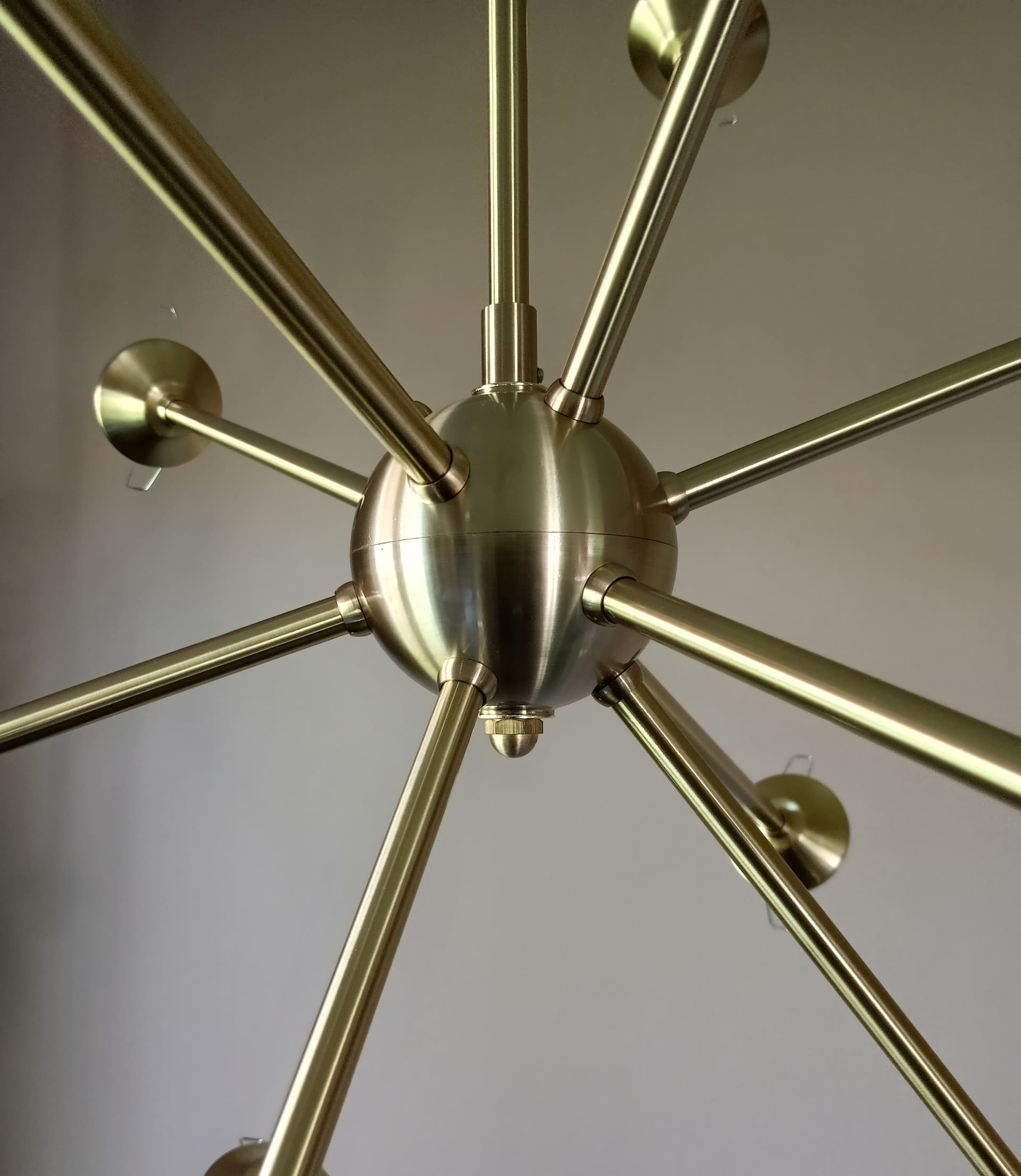 Chandelier Sputnik, gold brass, white glass, Germany, 1970s. - 333676