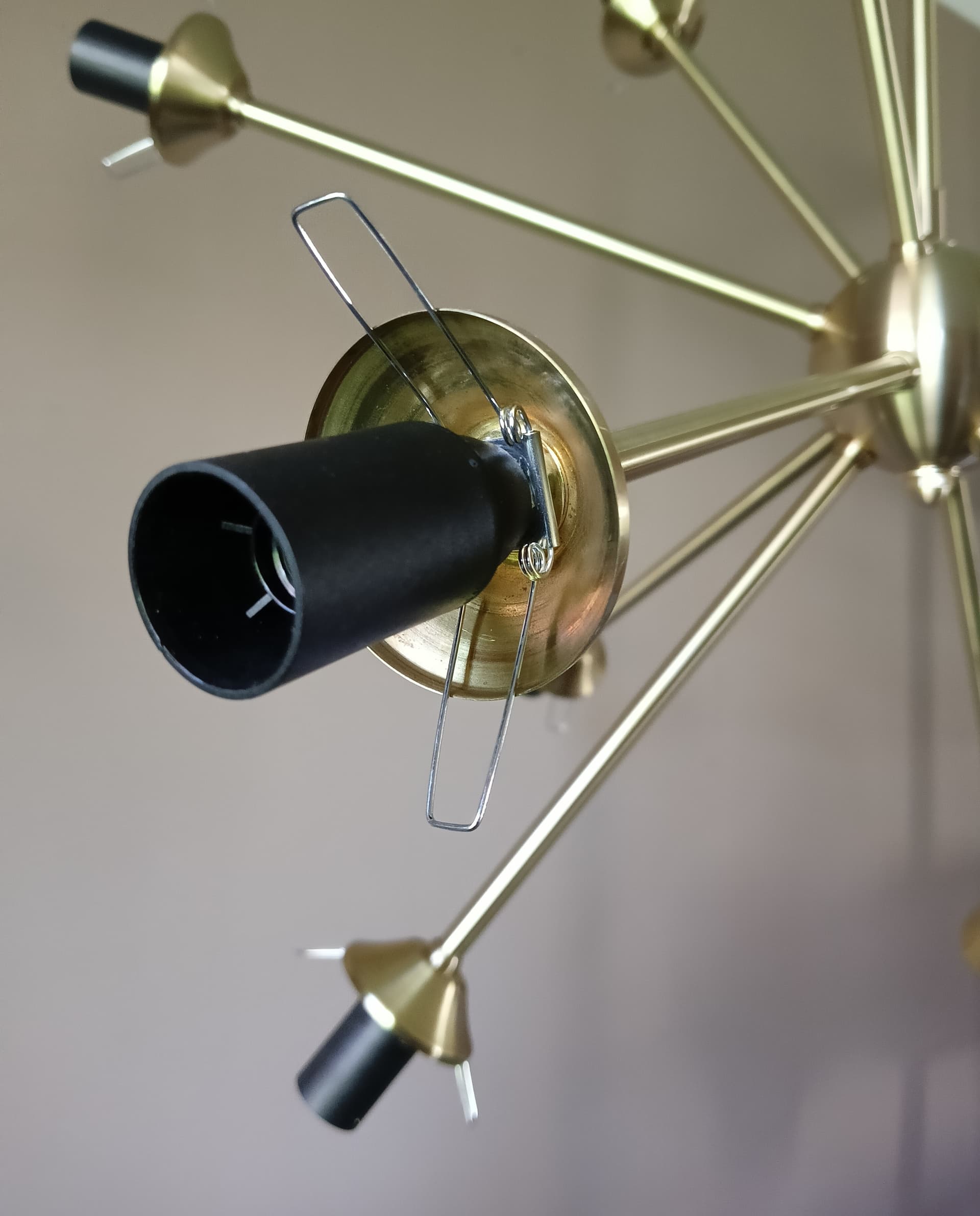 Chandelier Sputnik, gold brass, white glass, Germany, 1970s. - 333677