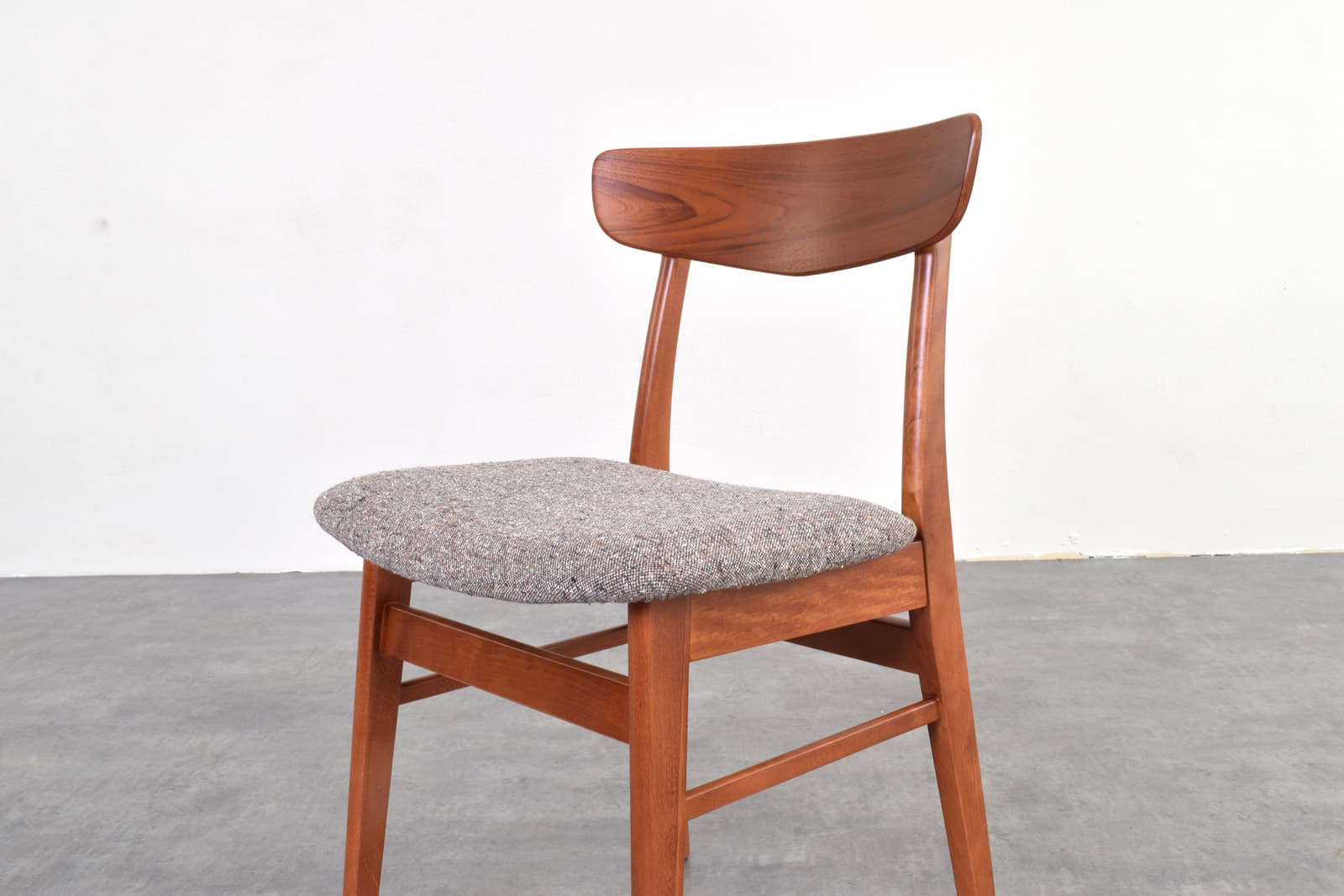 Set of four chairs, brown teak, brown beech, grey wool, Farstrup, Denmark, 1960s. - 333690
