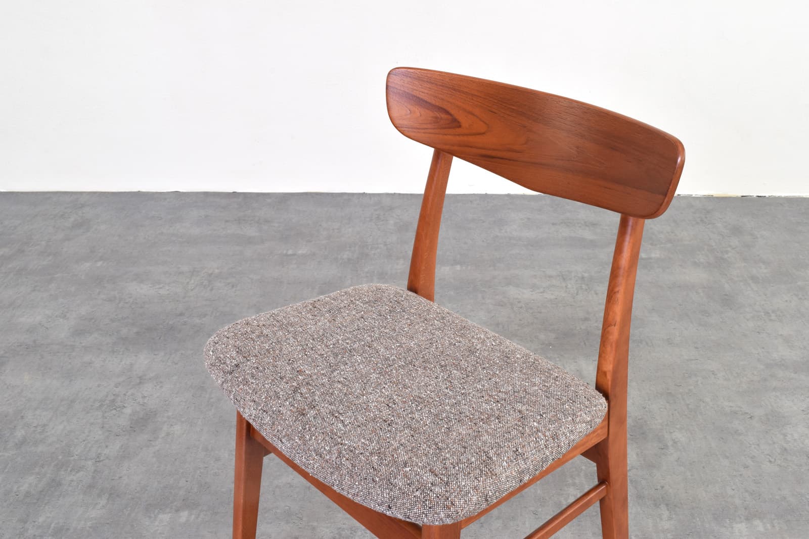 Set of four chairs, brown teak, brown beech, grey wool, Farstrup, Denmark, 1960s. - 333691