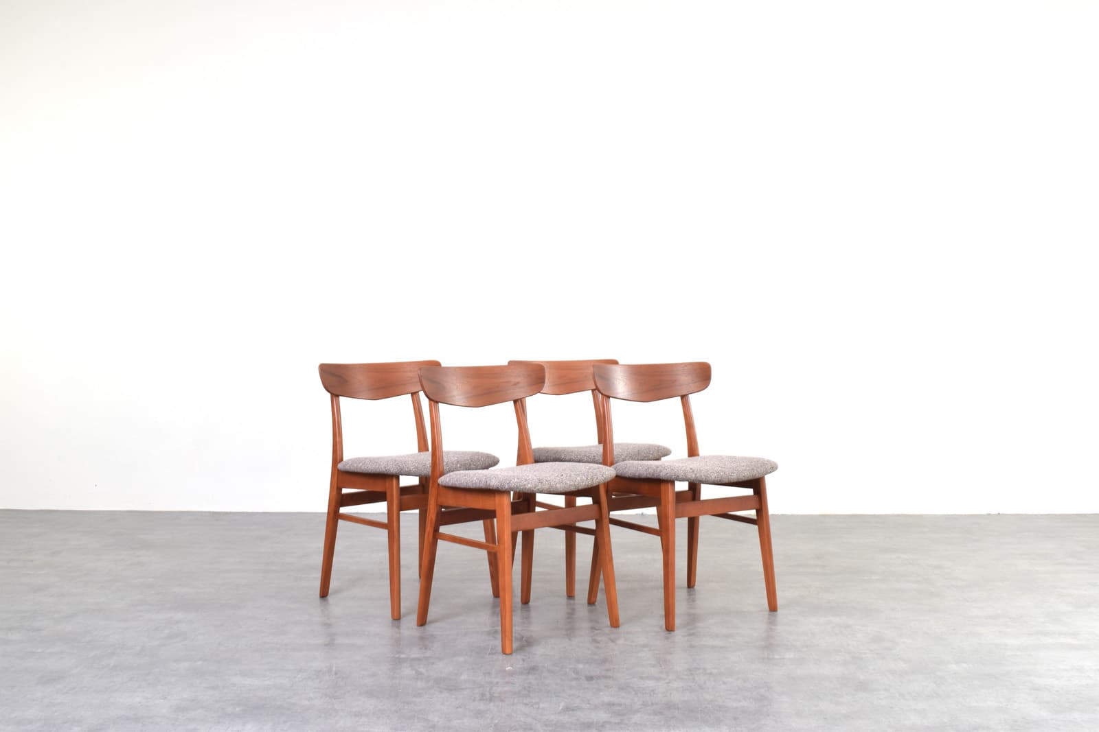 Set of four chairs, brown teak, brown beech, grey wool, Farstrup, Denmark, 1960s. - 333681