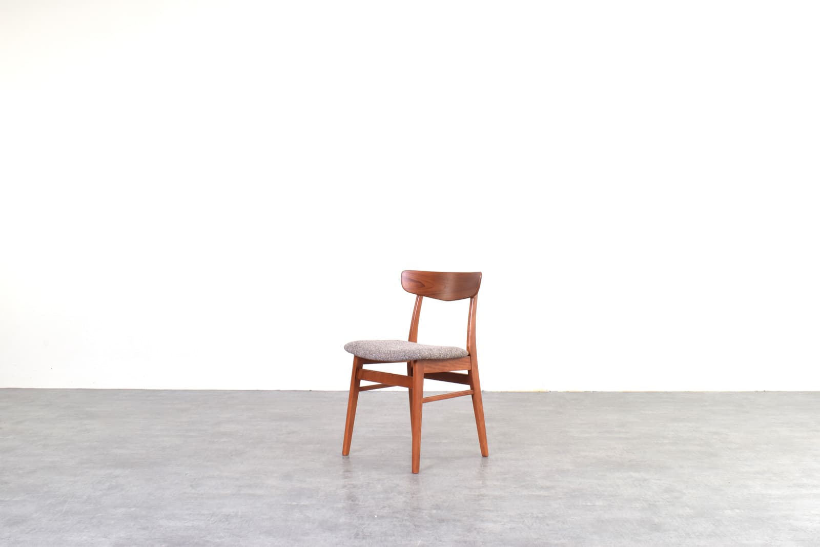 Set of four chairs, brown teak, brown beech, grey wool, Farstrup, Denmark, 1960s. - 333684