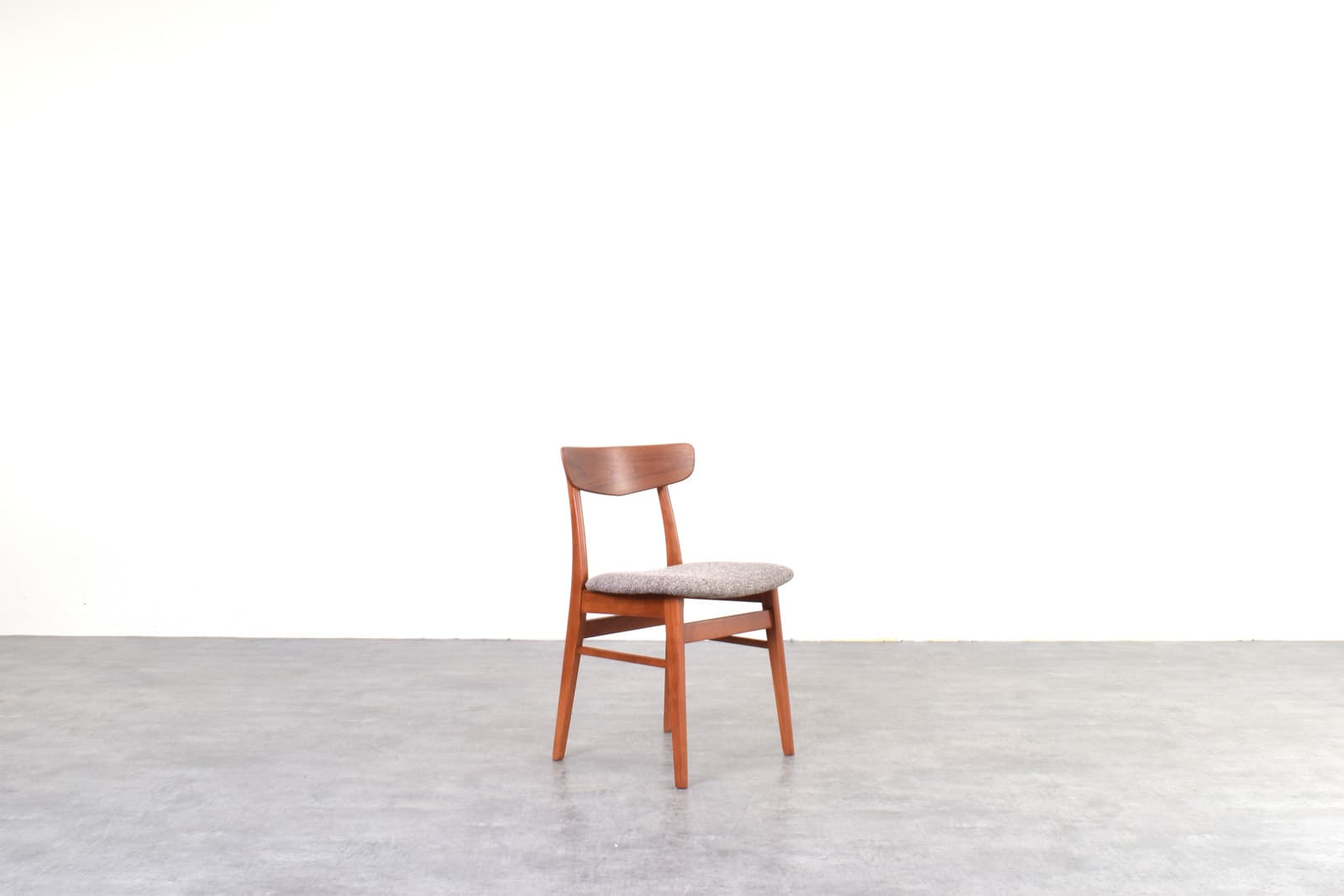 Set of four chairs, brown teak, brown beech, grey wool, Farstrup, Denmark, 1960s. - 333683