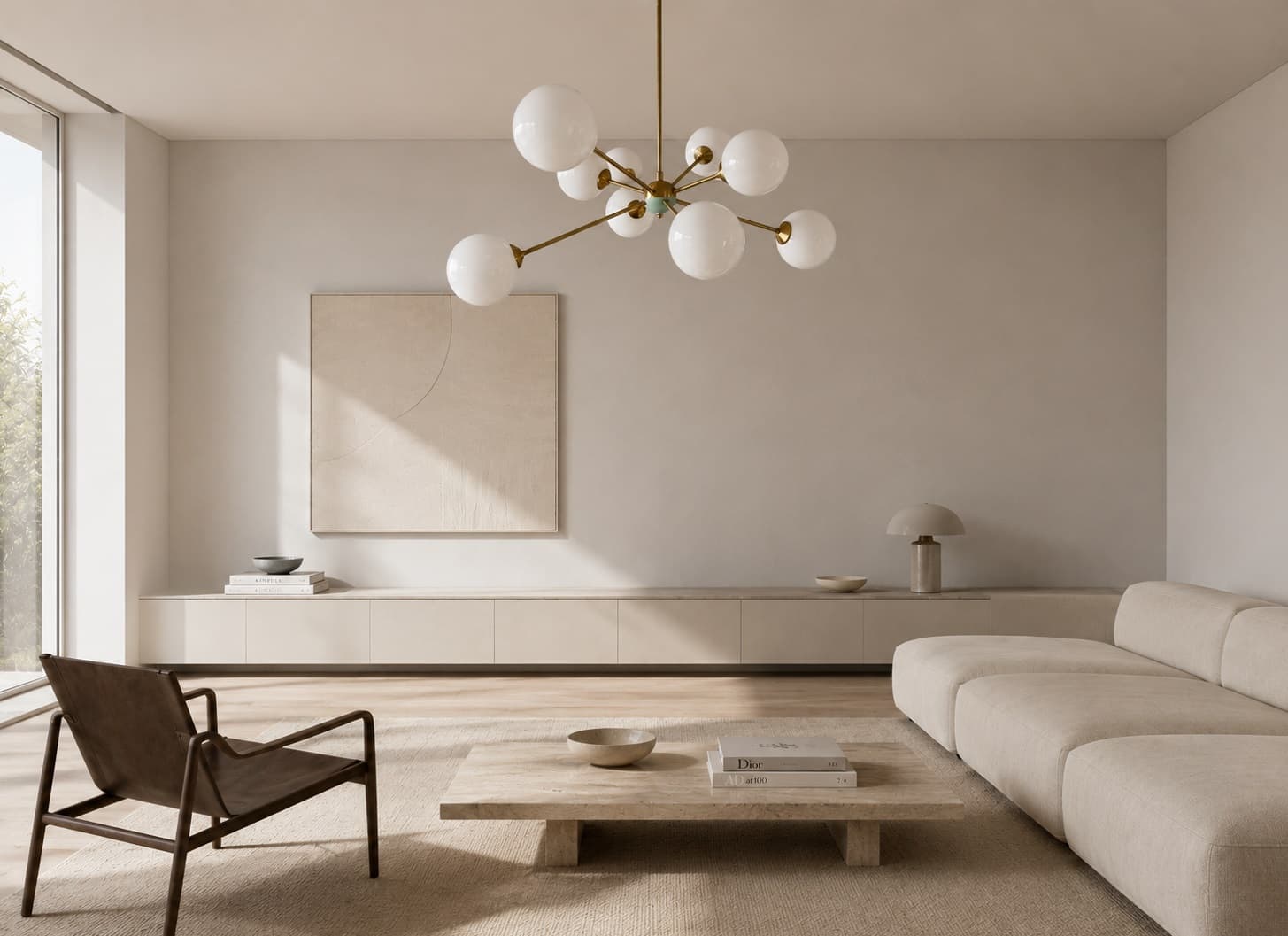 Chandelier Sputnik, gold brass, white glass, Germany, 1970s. - 333710