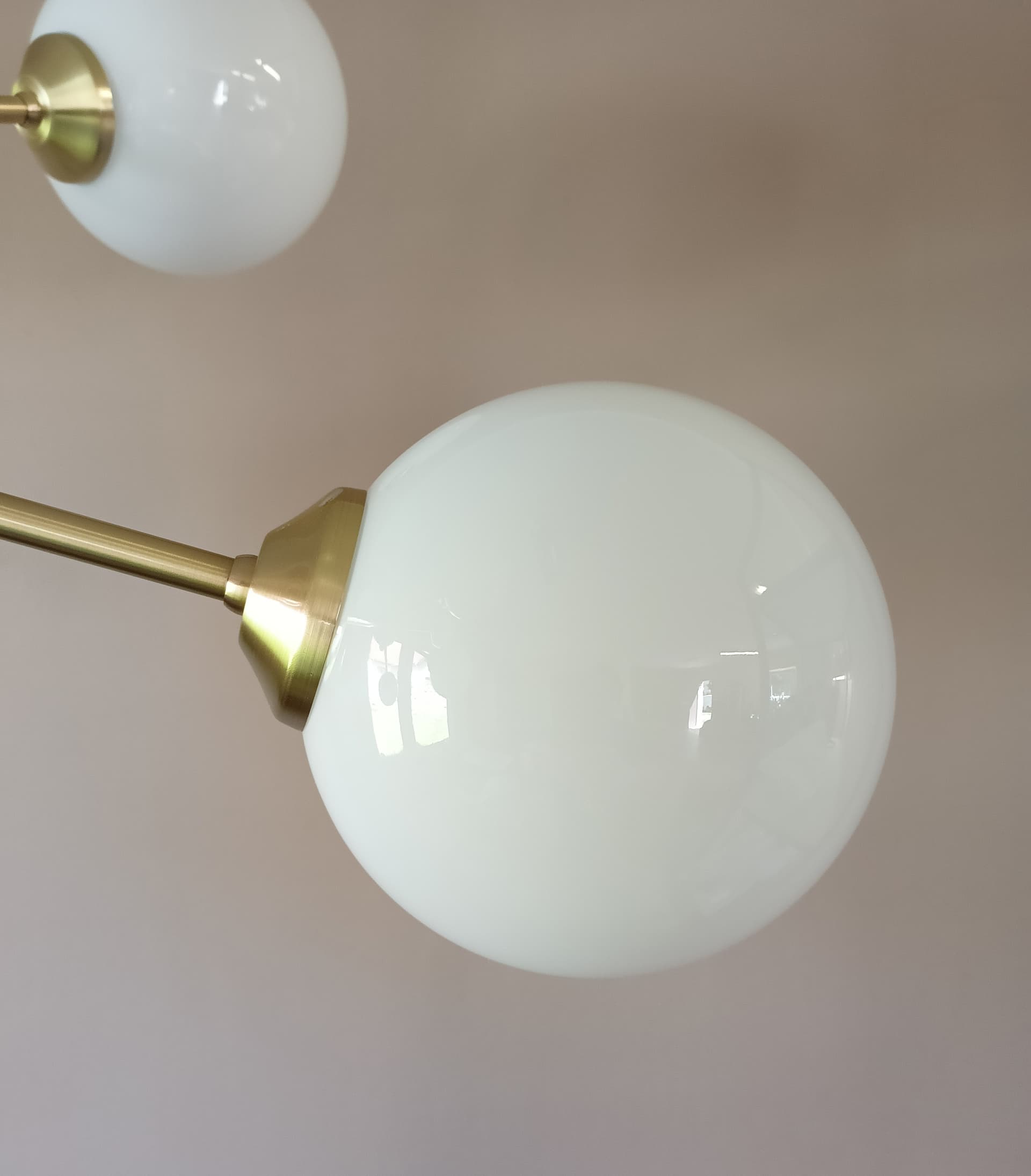 Chandelier Sputnik, gold brass, white glass, Germany, 1970s. - 333703