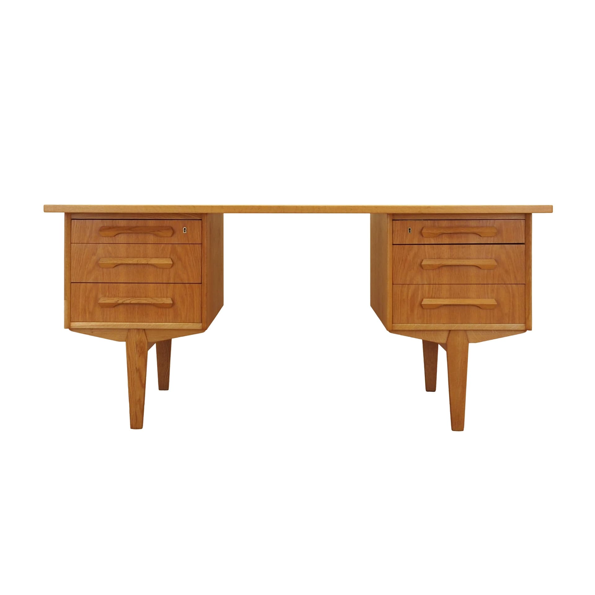 Desk, brown oak, by H. Kjærnulf, Denmark, 1960s.