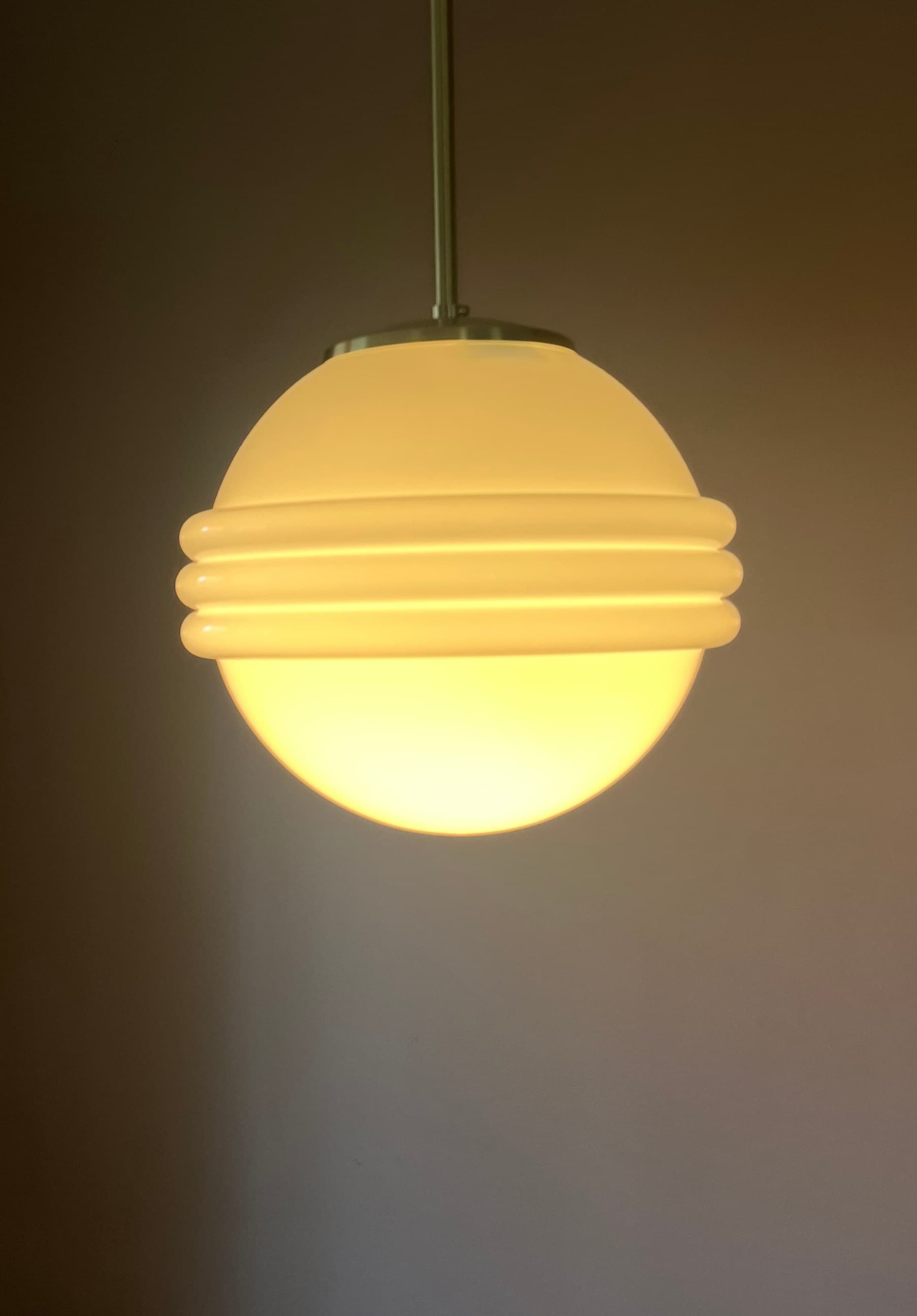 Pair of pendant lamps Art Deco, white opaline glass, gold brass, Germany - 333843