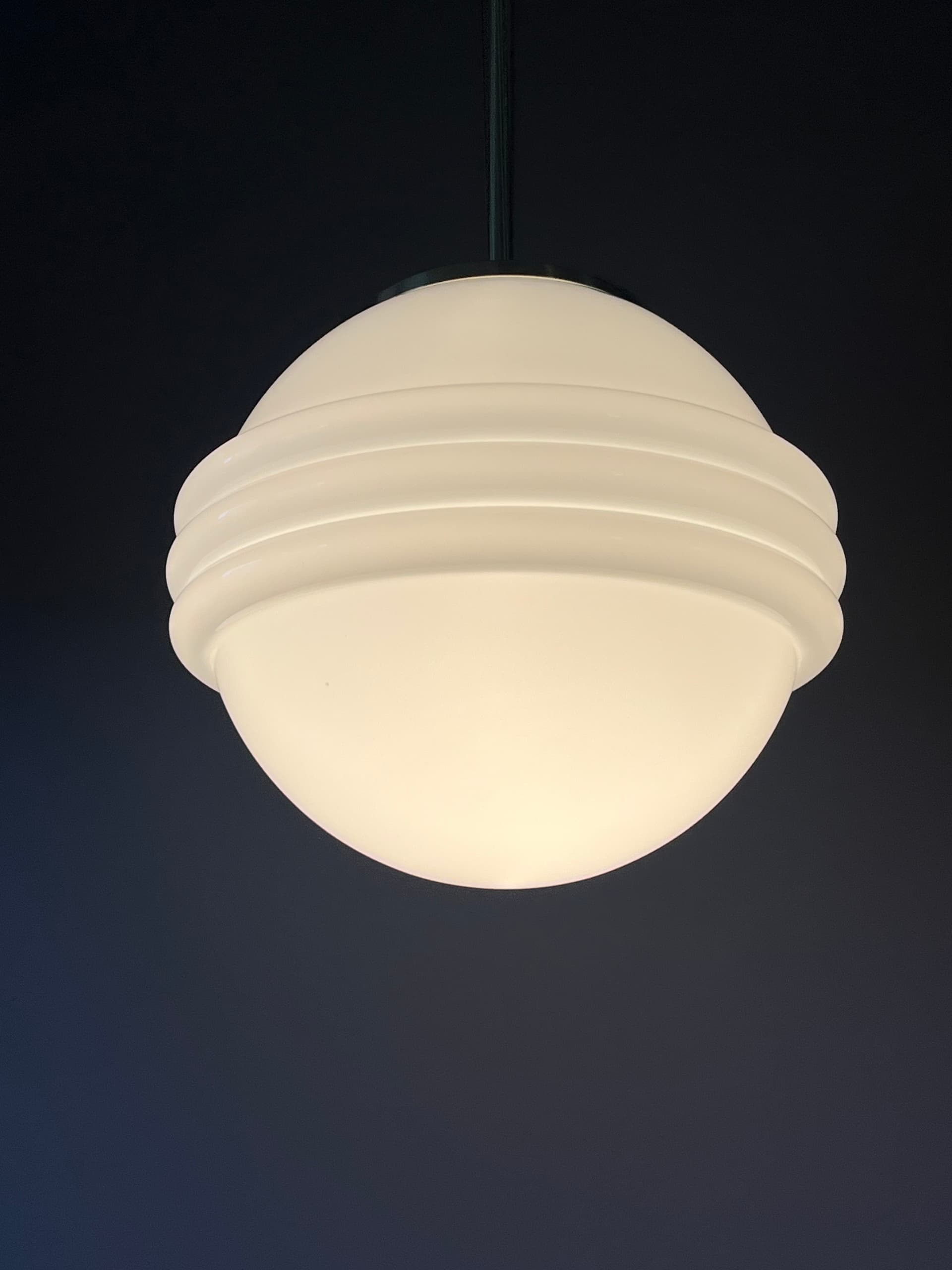 Pair of pendant lamps Art Deco, white opaline glass, gold brass, Germany - 333842
