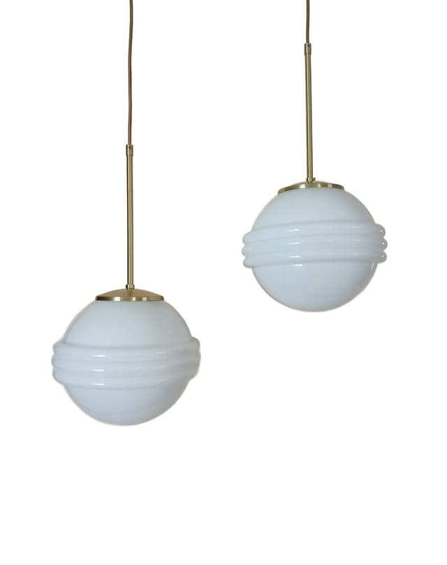 Pair of pendant lamps Art Deco, white opaline glass, gold brass, Germany - DIMENSION