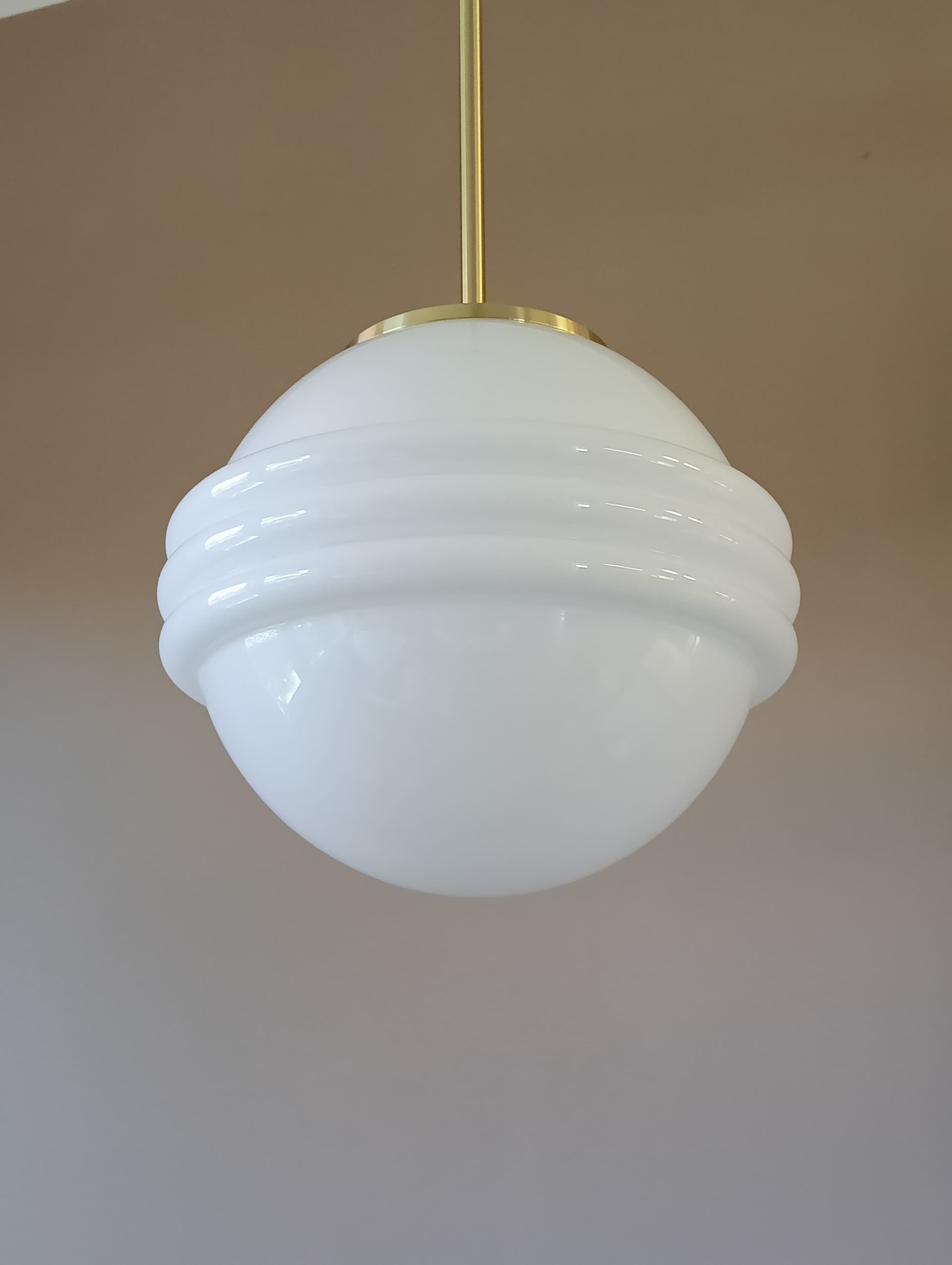 Pair of pendant lamps Art Deco, white opaline glass, gold brass, Germany - 333841