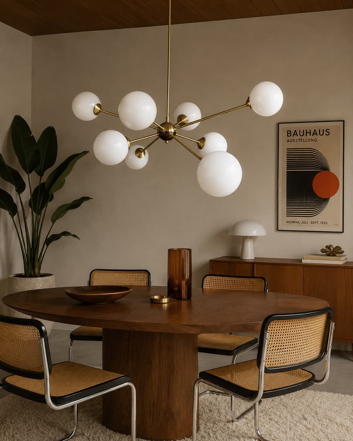 Chandelier Sputnik, gold brass white glass, Germany, 1970s - 333858
