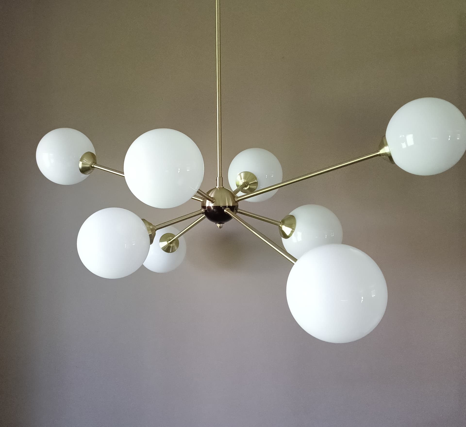 Chandelier Sputnik, gold brass white glass, Germany, 1970s - 333860