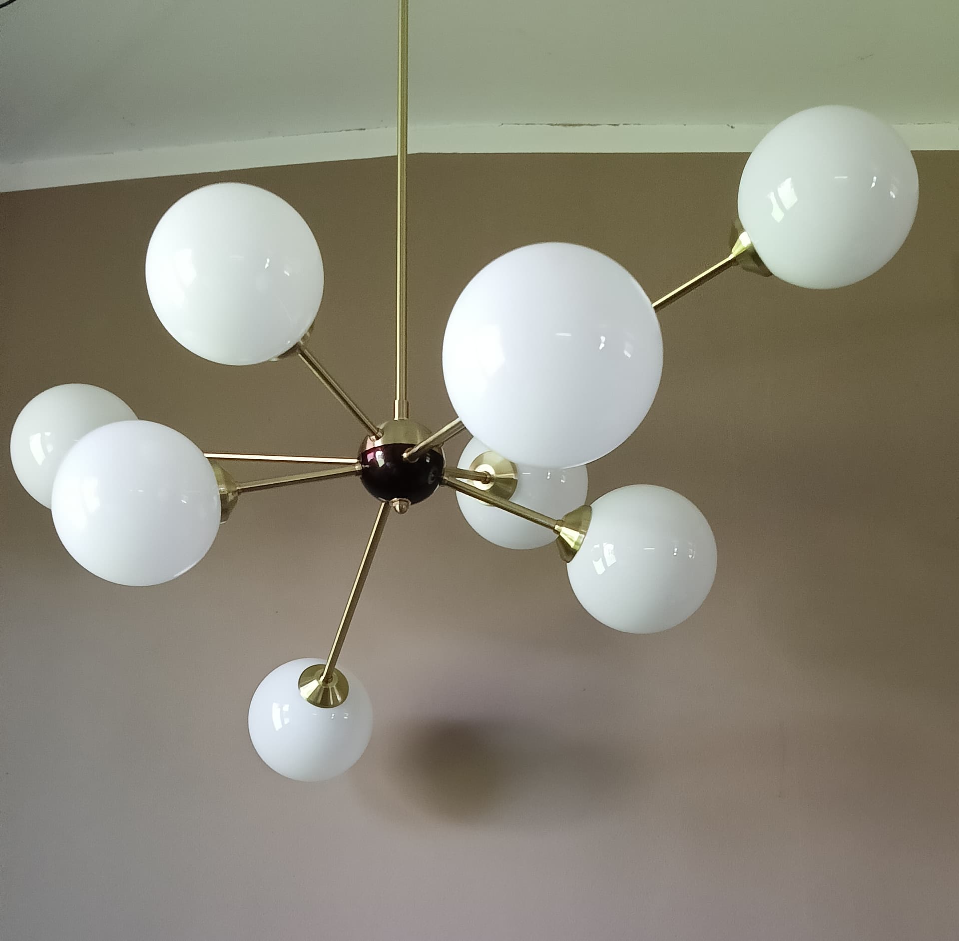 Chandelier Sputnik, gold brass white glass, Germany, 1970s - 333856