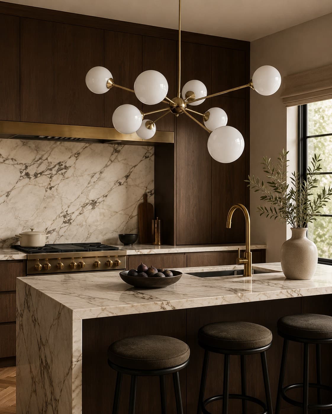 Chandelier Sputnik, gold brass white glass, Germany, 1970s - 333859