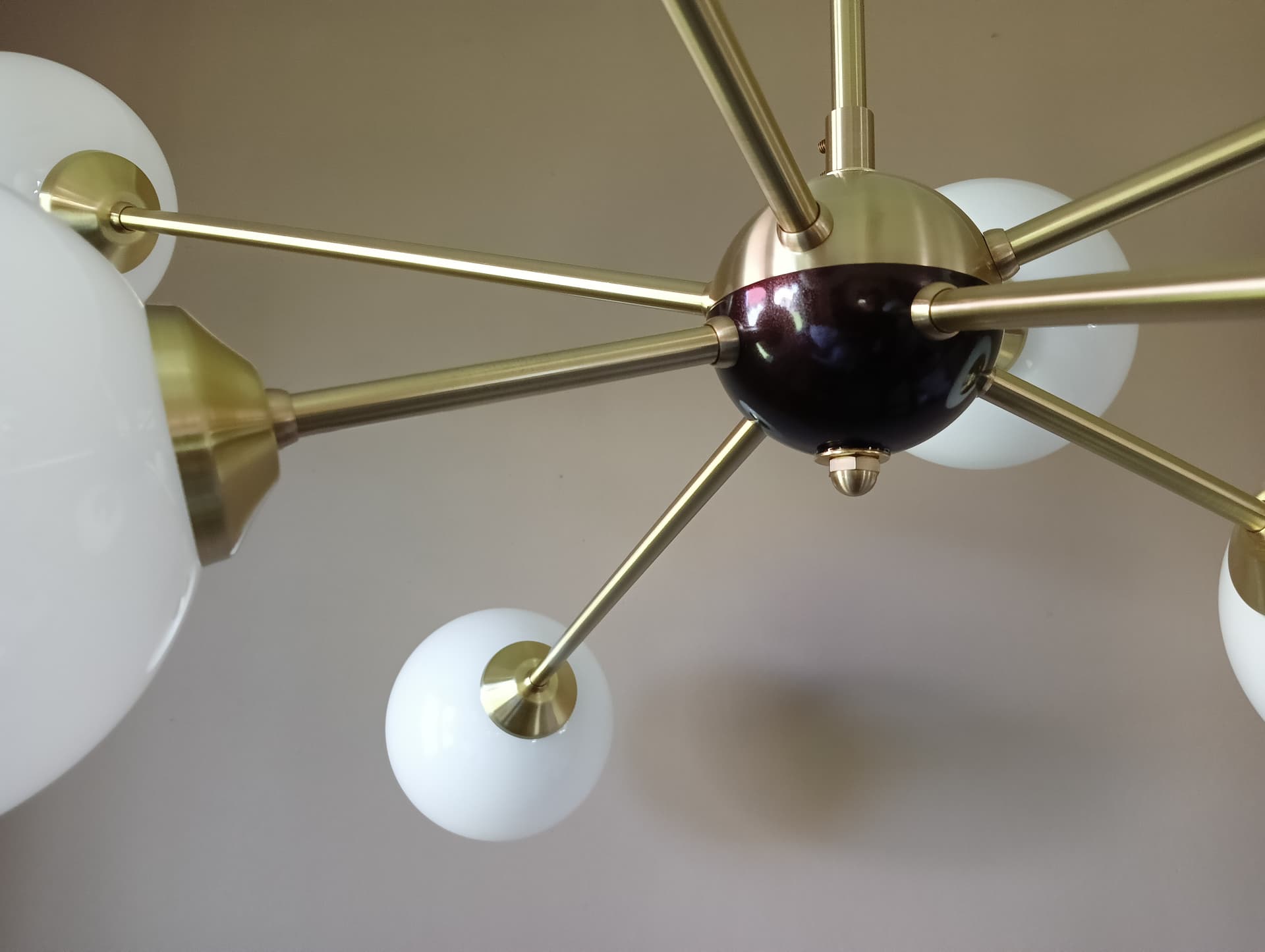 Chandelier Sputnik, gold brass white glass, Germany, 1970s - 333861