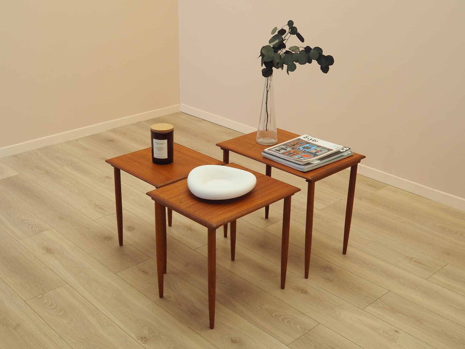 Set of three side tables, brown teak, Denmark, 1970s. - 333909