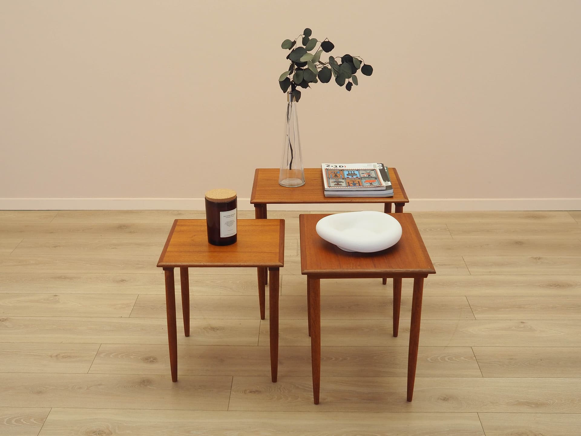 Set of three side tables, brown teak, Denmark, 1970s. - 333907