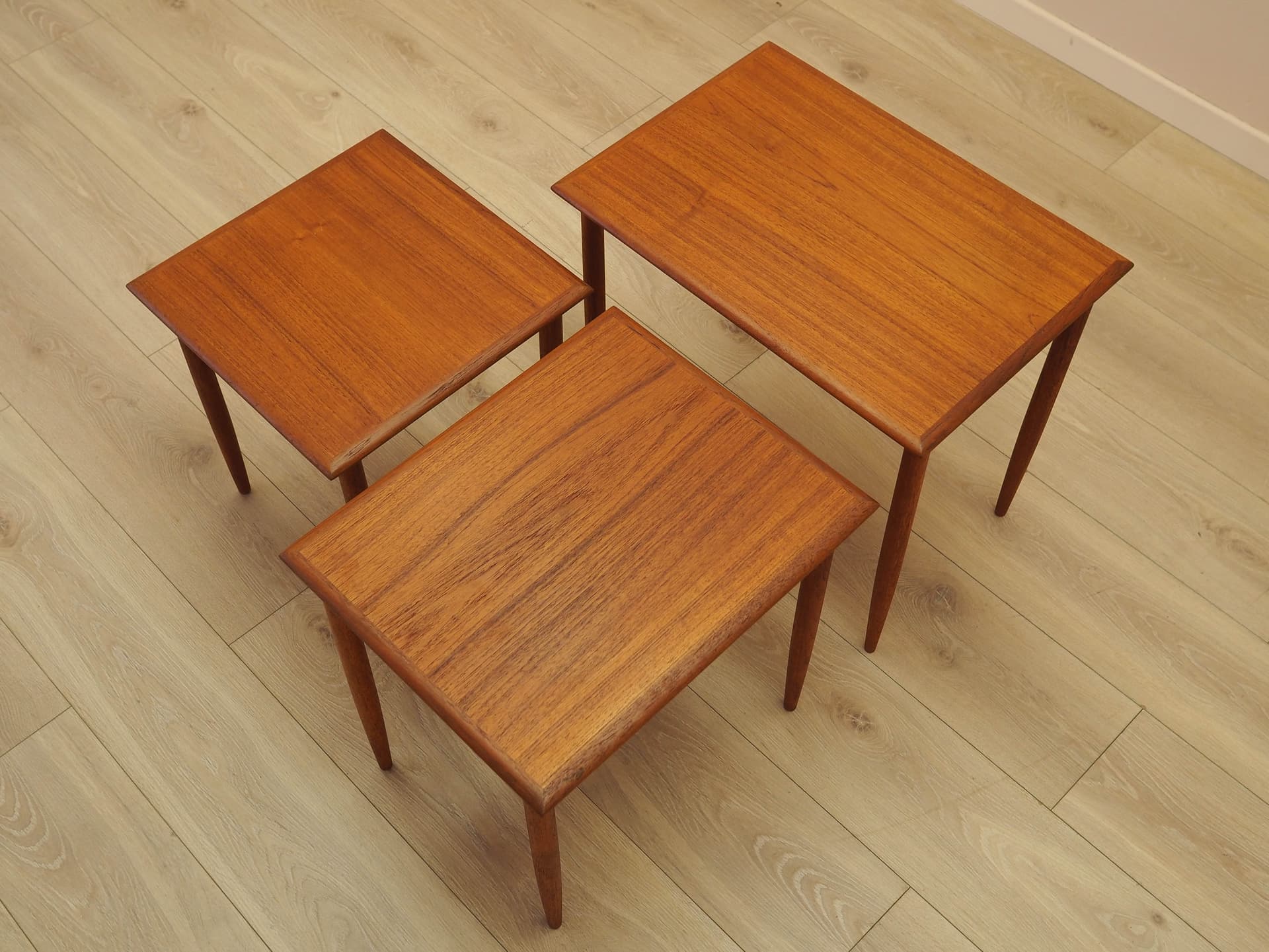 Set of three side tables, brown teak, Denmark, 1970s. - 333910