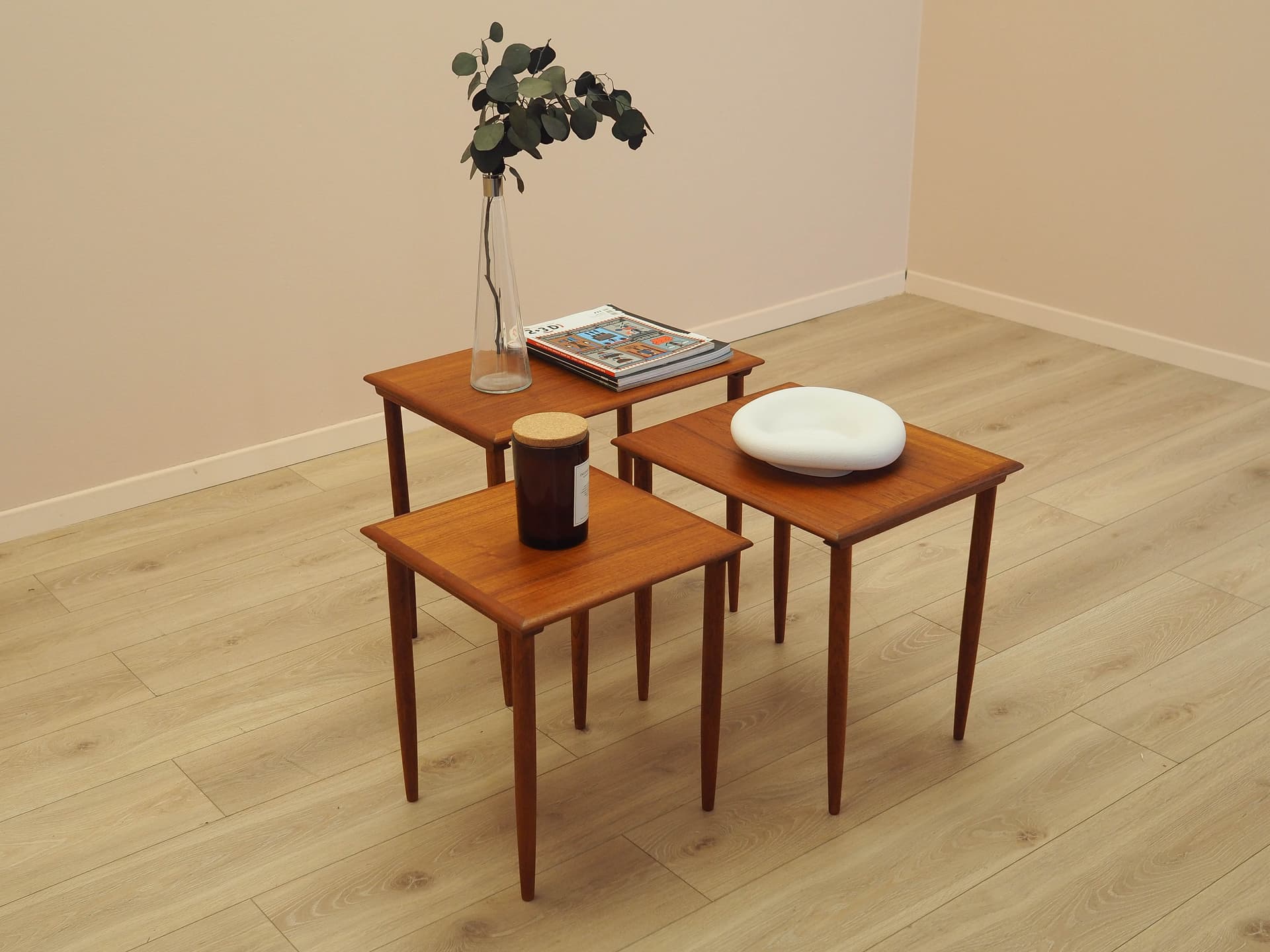 Set of three side tables, brown teak, Denmark, 1970s. - 333908