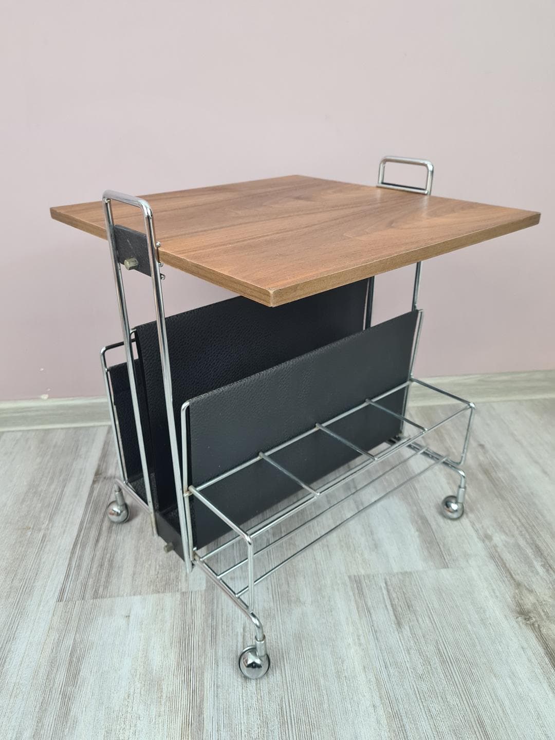 Side Table, brown veneer, silver chrome steel, Germany, 1970s - 333994