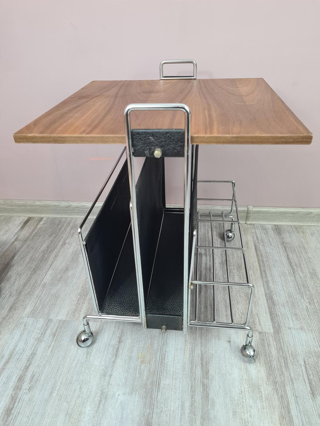 Side Table, brown veneer, silver chrome steel, Germany, 1970s - 333995