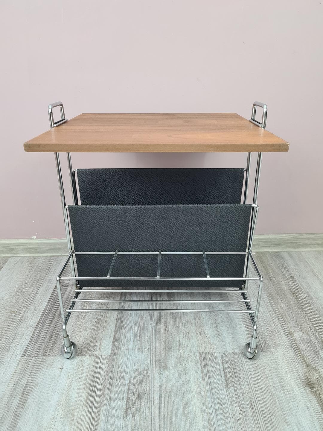 Side Table, brown veneer, silver chrome steel, Germany, 1970s - 333998