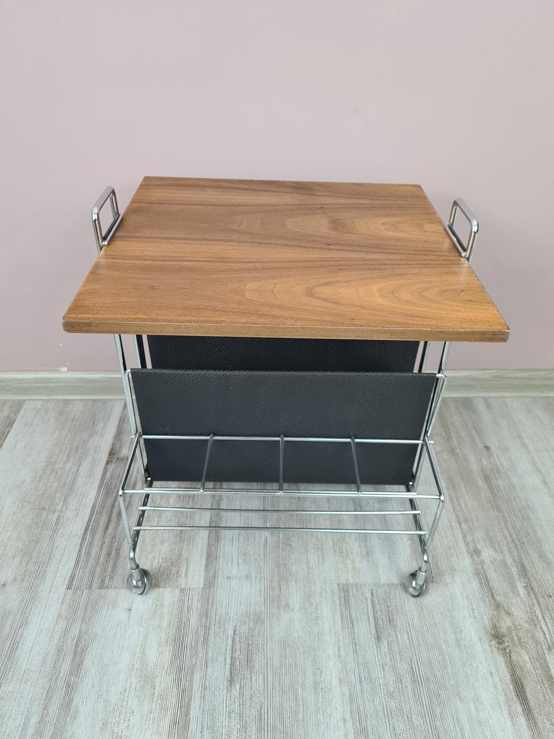 Side Table, brown veneer, silver chrome steel, Germany, 1970s - 333993