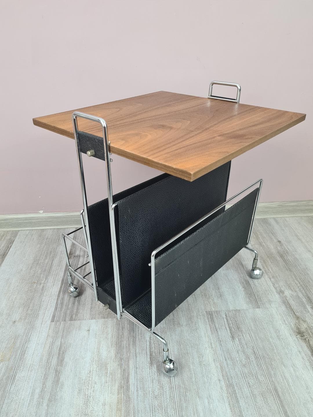Side Table, brown veneer, silver chrome steel, Germany, 1970s - 333997