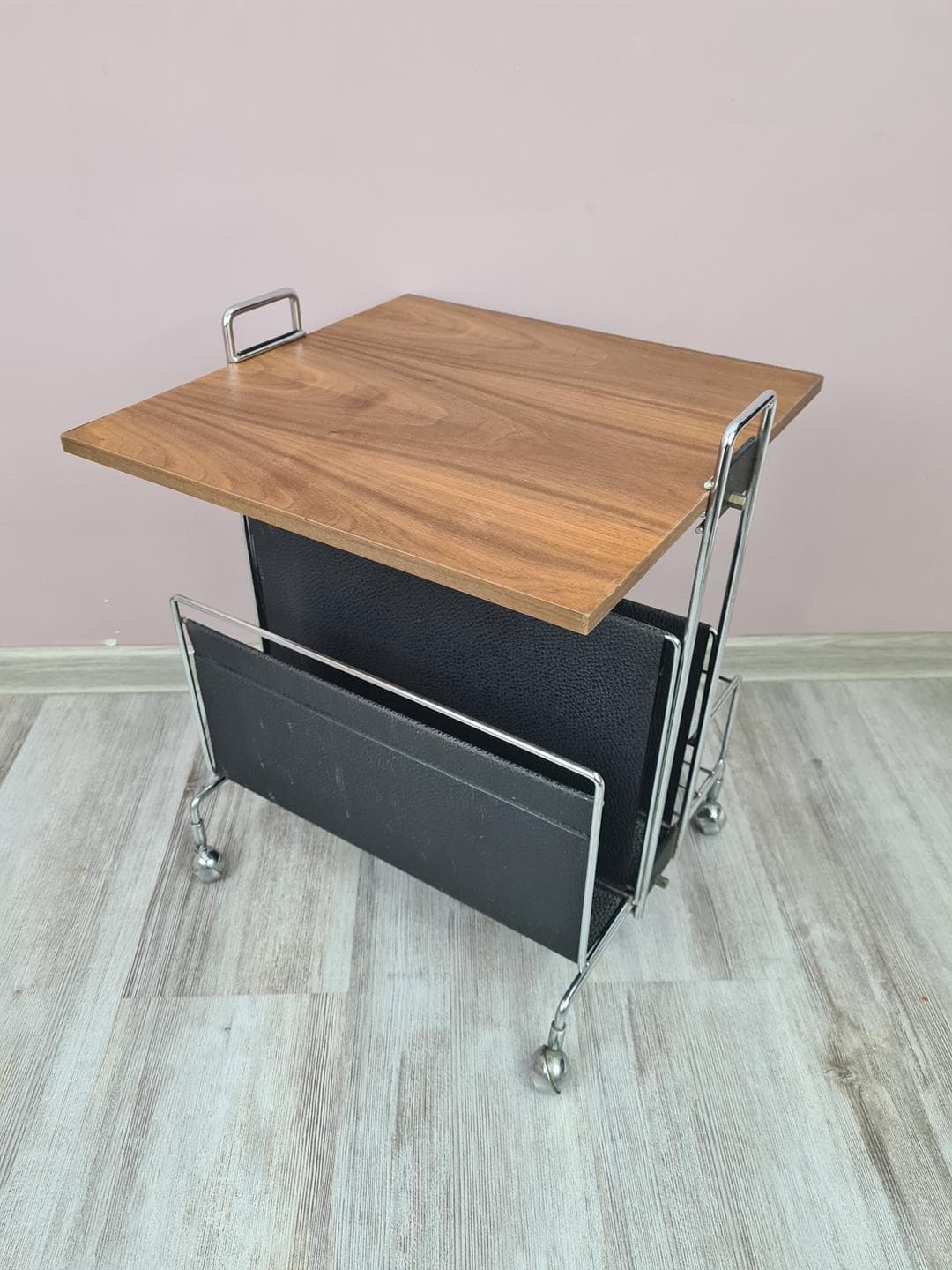 Side Table, brown veneer, silver chrome steel, Germany, 1970s - 333992