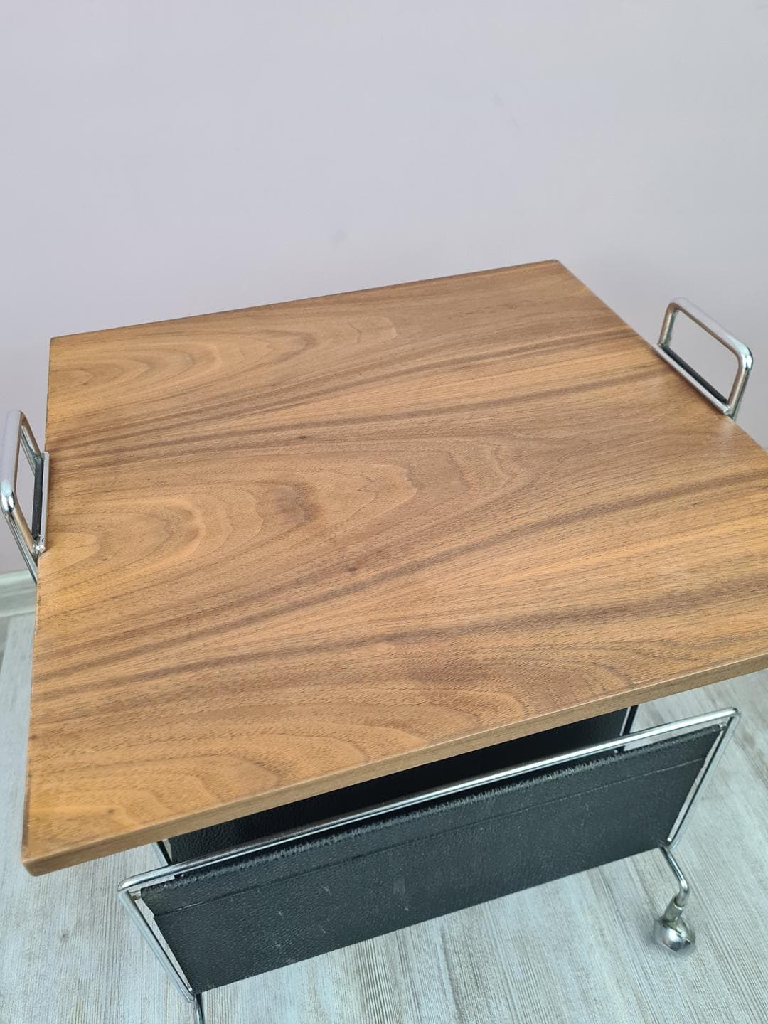 Side Table, brown veneer, silver chrome steel, Germany, 1970s - 333991